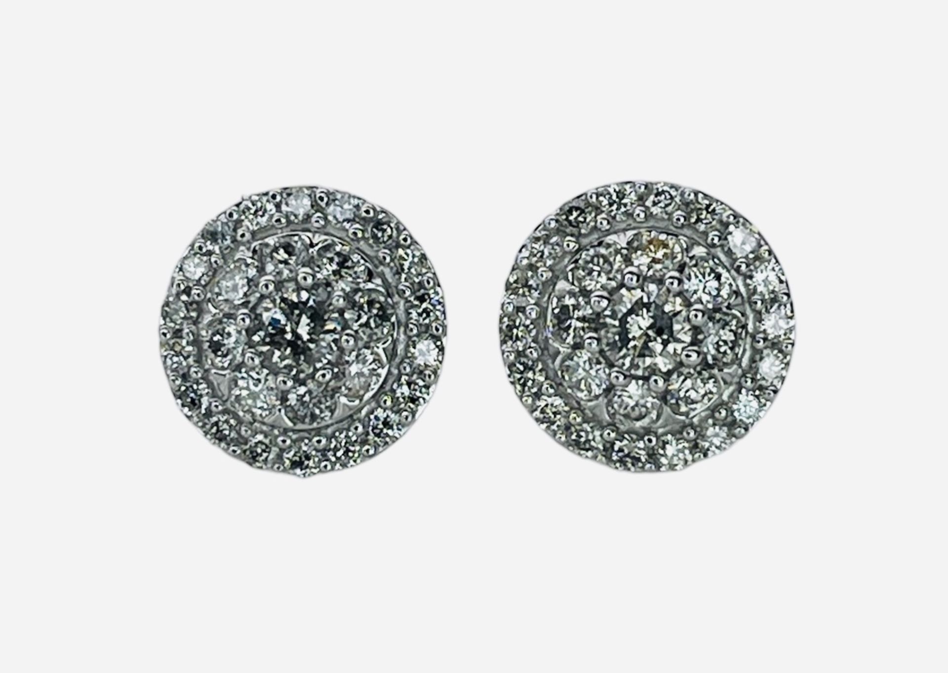 RRP-£3995.00 10ct WHITE GOLD LADIES DIAMOND CLUSTER EARRINGS, SET WITH ROUND BRILLIANT CUT DIAMONDS, - Image 2 of 2