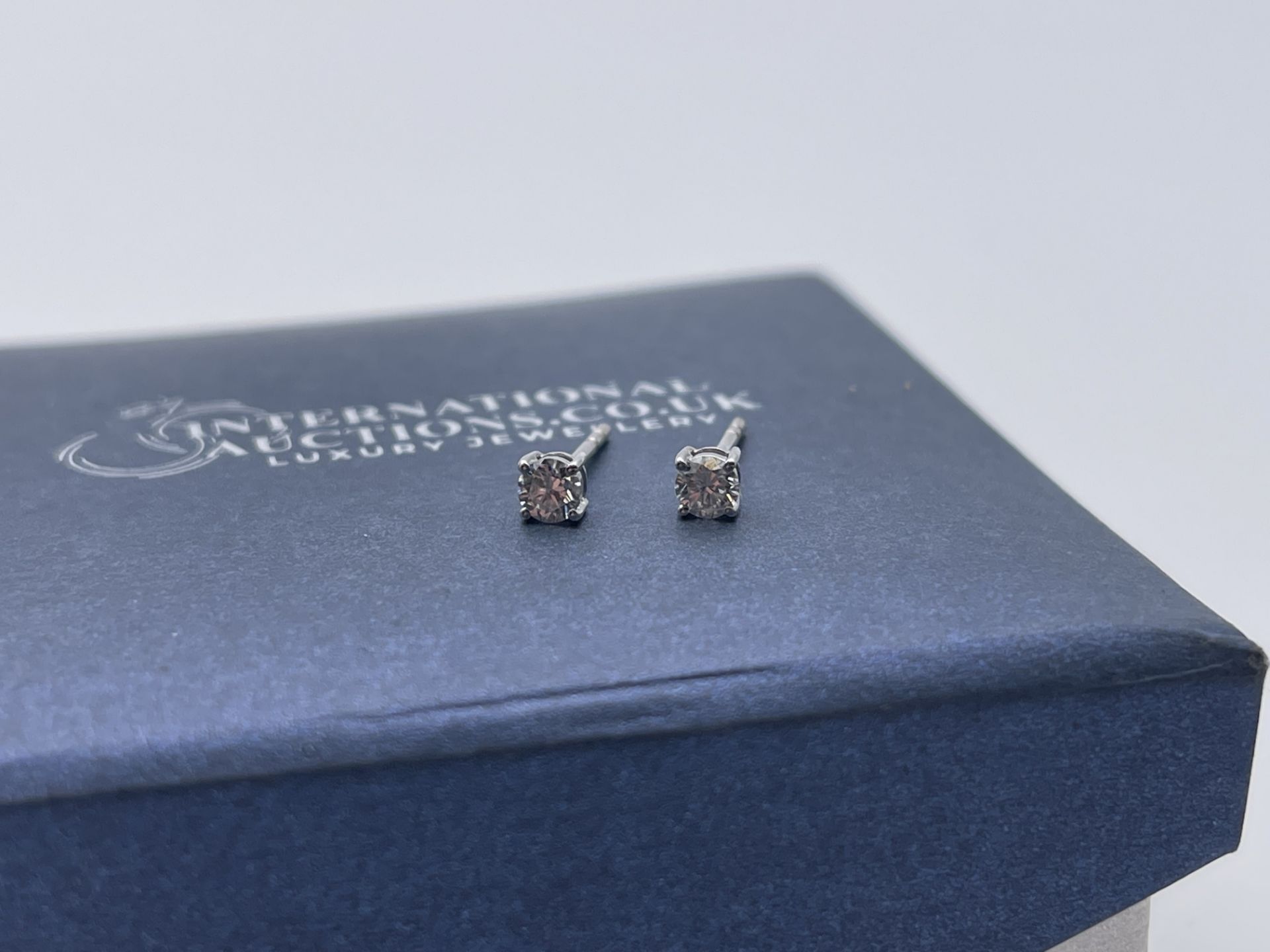 RRP-£995.00 18CT WHITE GOLD ROUND BRILLIANT CUT DIAMOND SOLITAIRE EARRINGS, TOTAL CARAT WEIGHT- 0.30 - Image 3 of 3