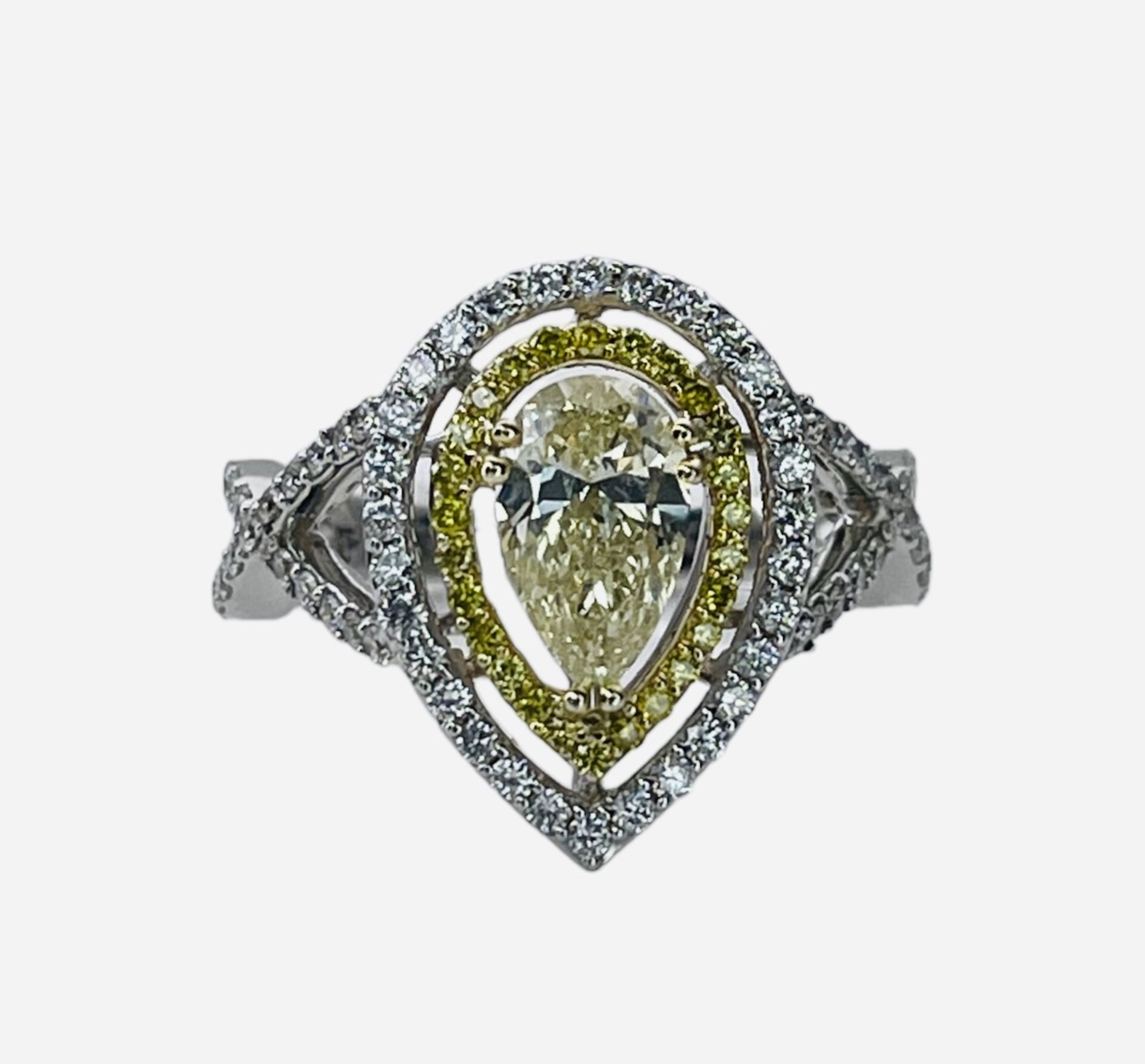 RRP-£15,995.00 18K WHITE GOLD LADIES PEAR SHAPED YELLOW DIAMOND RING, SET WITH 1.03 YELLOW DIAMOND C - Image 2 of 2