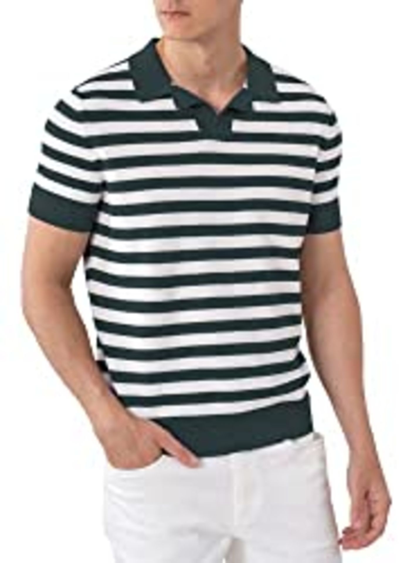 RRP £17.99 Mens-Quick-Dry-Polo 100%-Cotton Strip-Golf-Shirt Slim-Fit