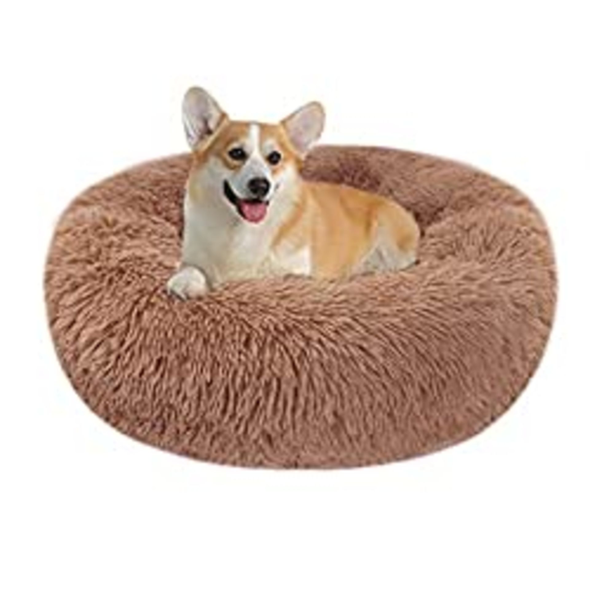RRP £28.90 Calming Dog Cat Donut Bed - 27.5in Fluffy Plush Puppy Kitten Cuddler Round Bed
