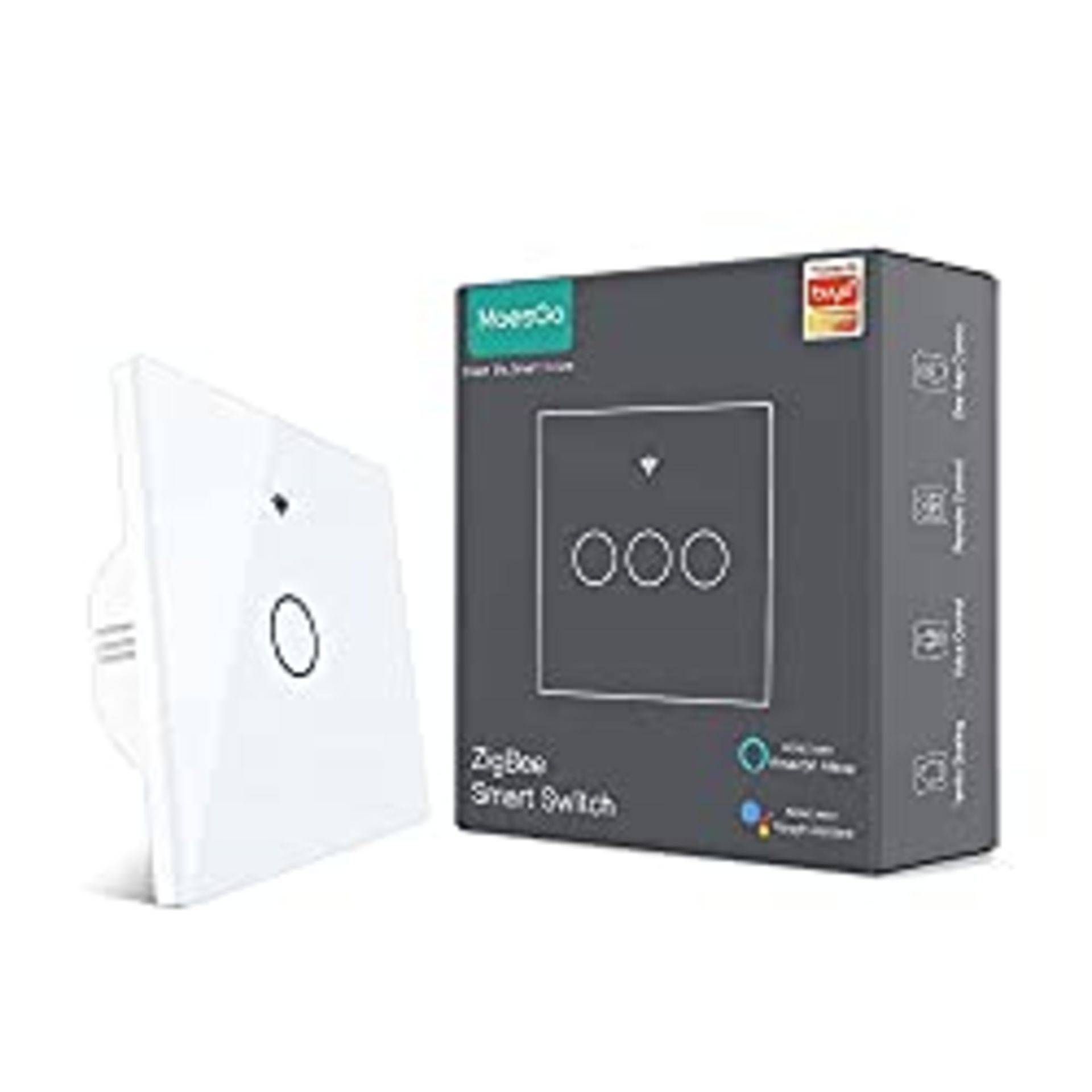RRP £19.20 BRAND NEW STOCK MoesGo Zigbee Smart Wall Light Switch No Neutral Wire or Live+Neutral Wi