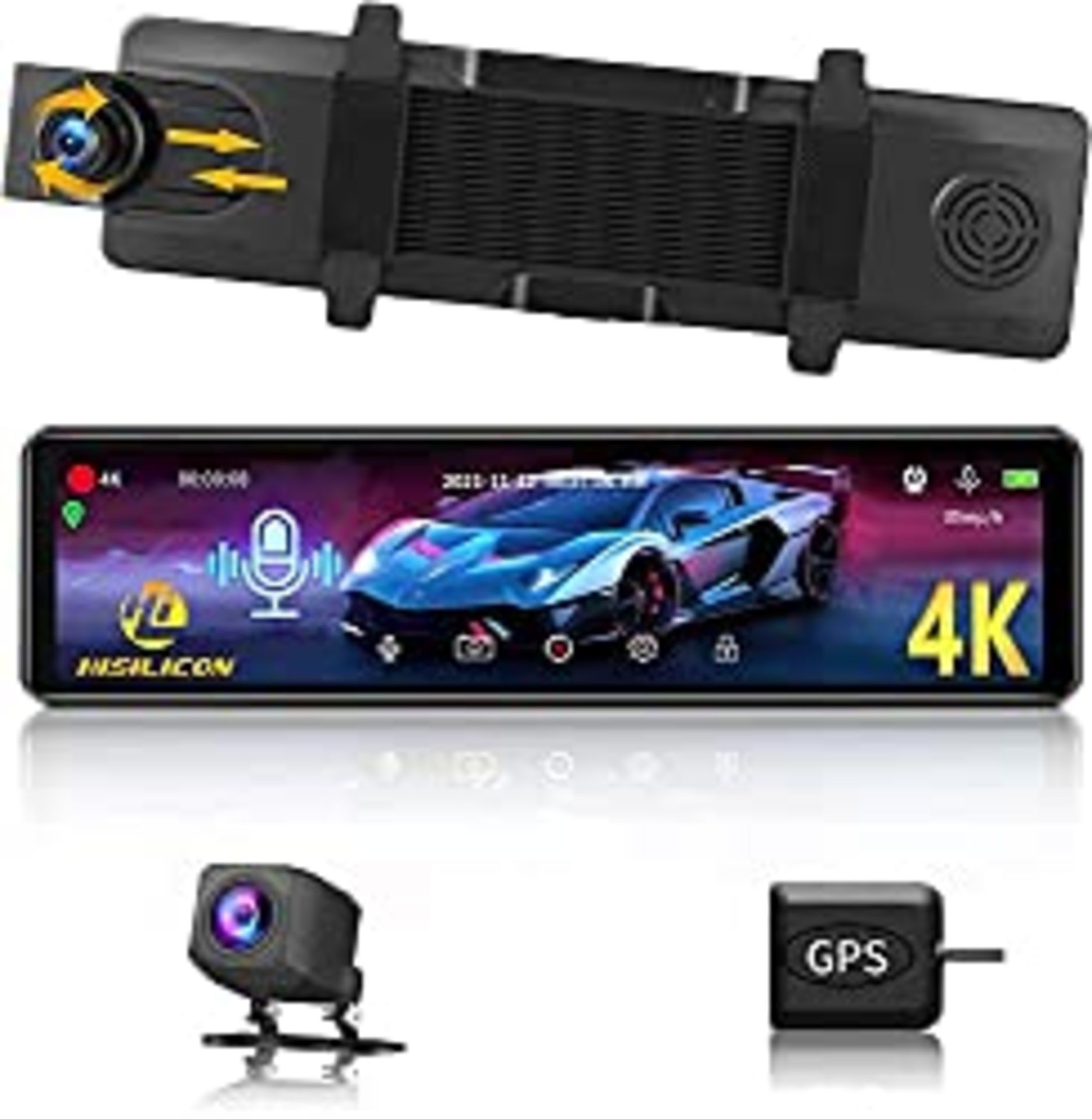 RRP £129.89 Newest 12'' 4K Mirror Dash Cam Voice Control with