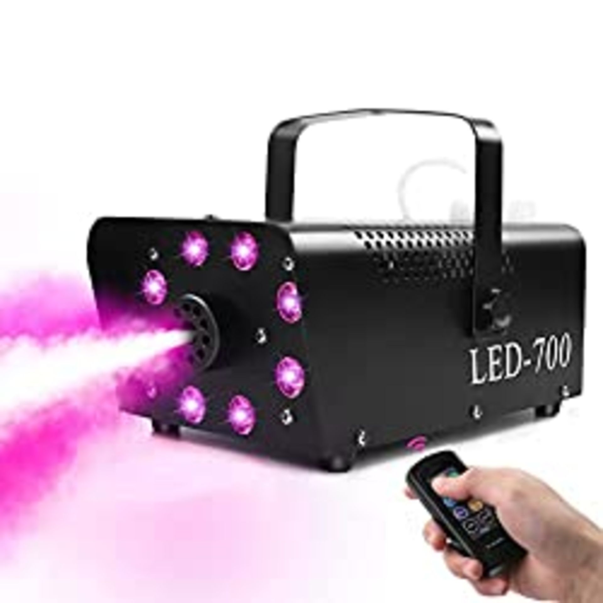 RRP £46.74 Fog machine 700W mini 8pcs LED RGB smoke machine with