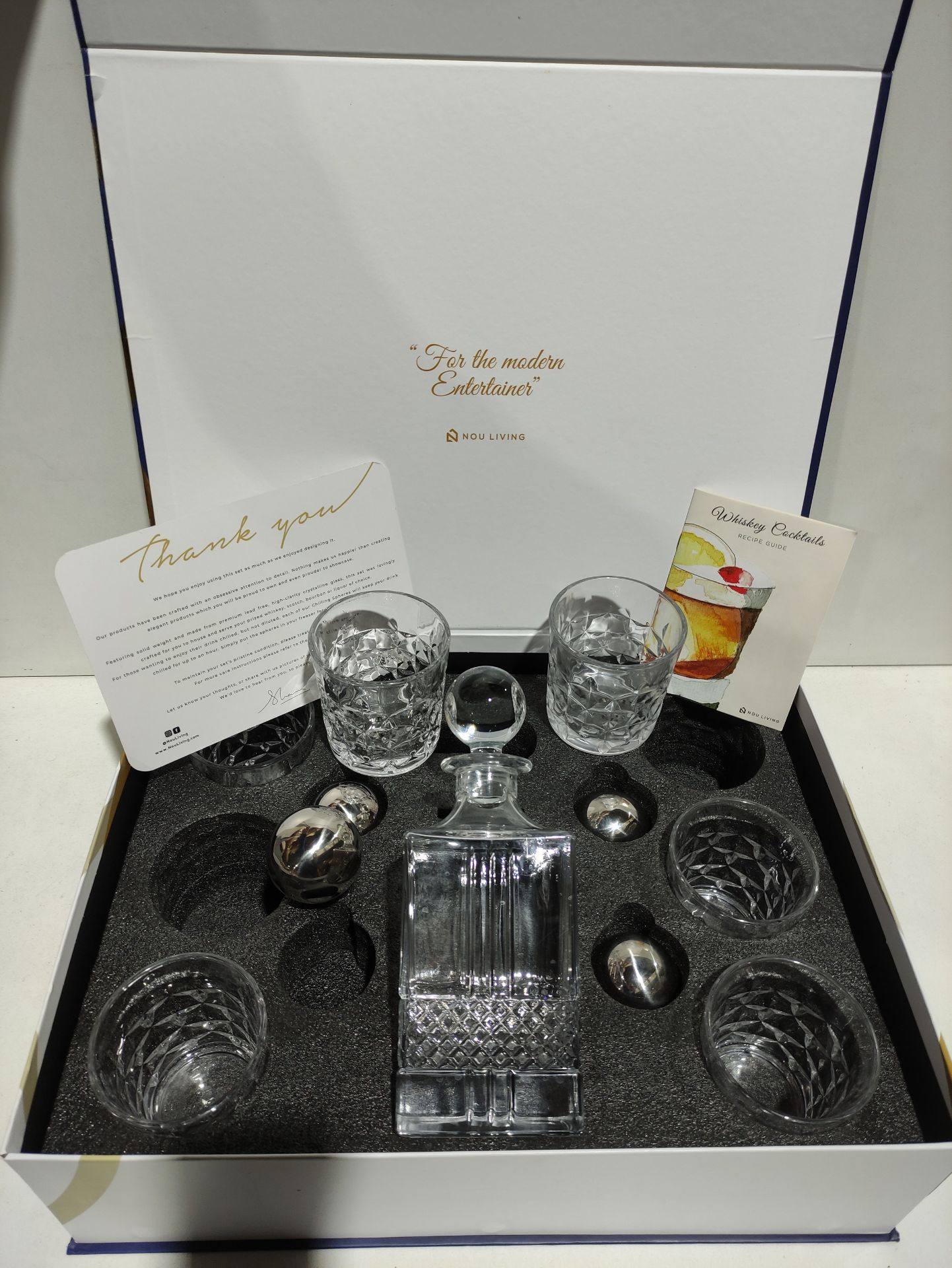 RRP £64.99 Nou Living Crystal Whiskey Decanter Set with Glasses - Image 2 of 3