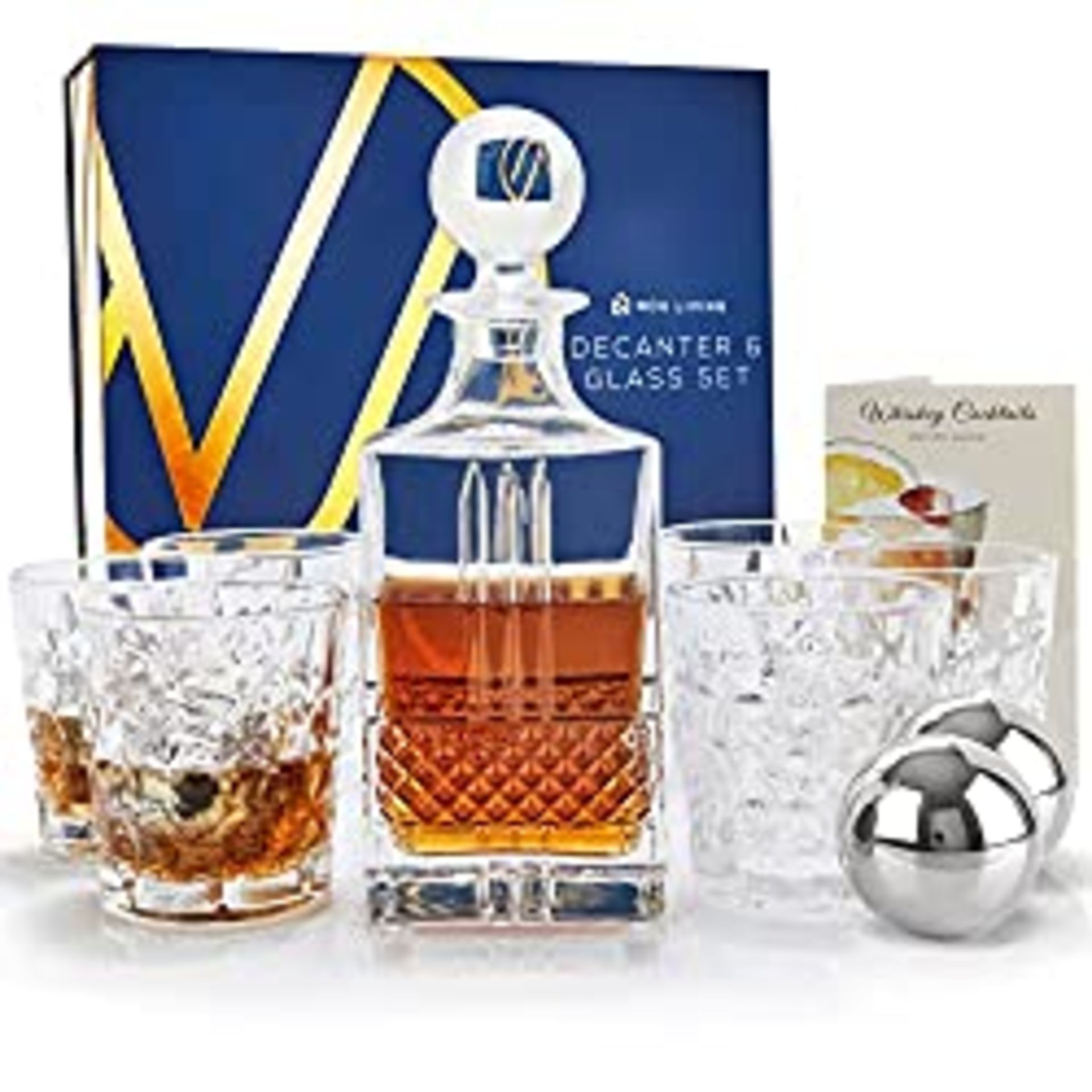 RRP £64.99 Nou Living Crystal Whiskey Decanter Set with Glasses