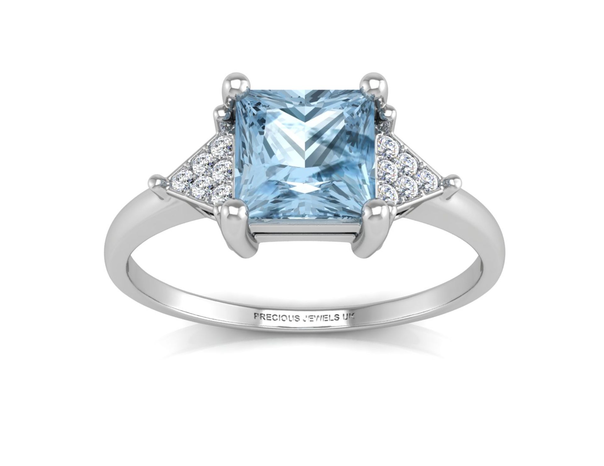 9ct White Gold Diamond And Blue Topaz Ring - Valued By IDI £1,685.00 - A beautiful princess cut blue - Image 3 of 5