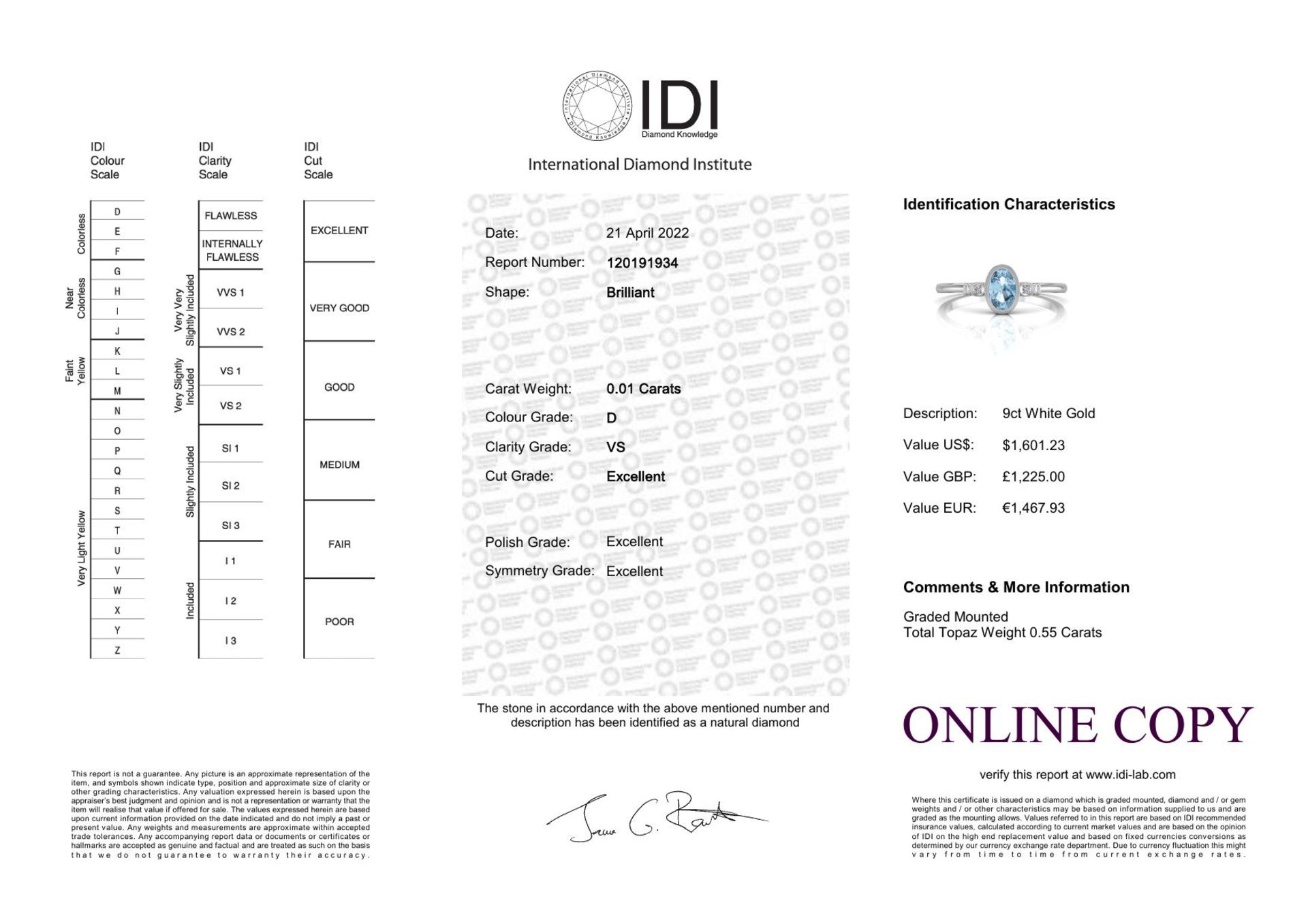 9ct White Gold Diamond And Oval Shape Blue Topaz Ring - Valued By IDI £1,225.00 - This stunning ring - Image 5 of 5