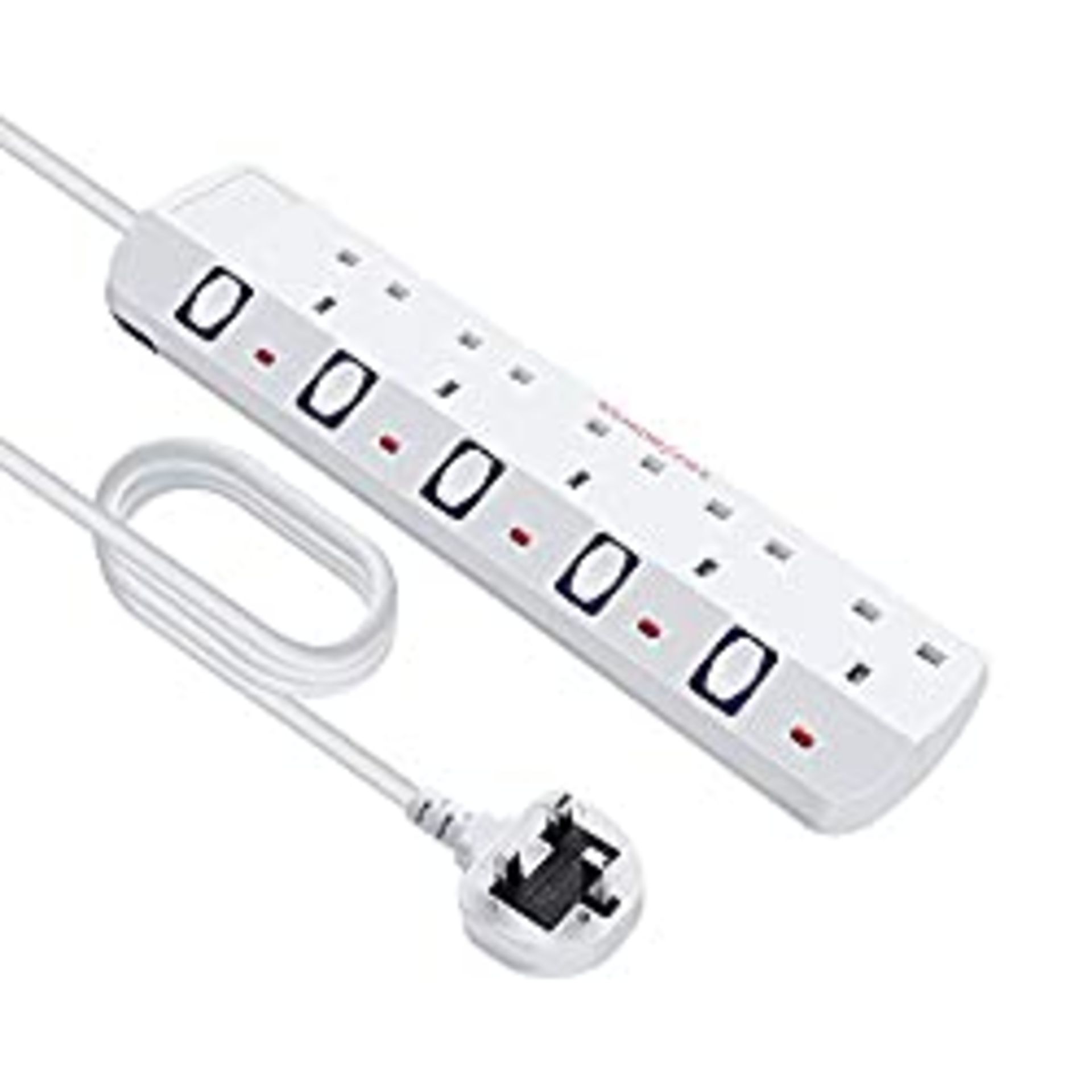 RRP £17.99 2M 5 Way individual Switch Power Surge Protection Extension Lead