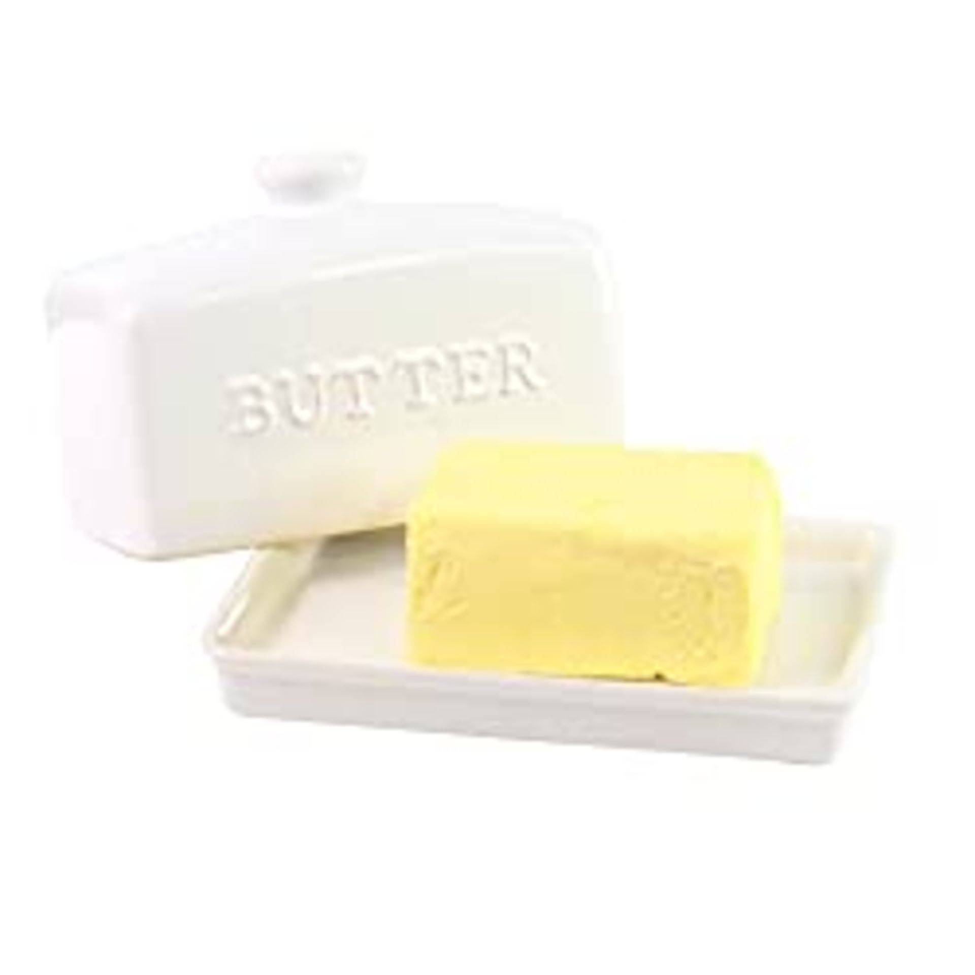 RRP £14.78 GOLDBEARUK Traditional Butter Dish White Ceramic Classic 2 Piece Design