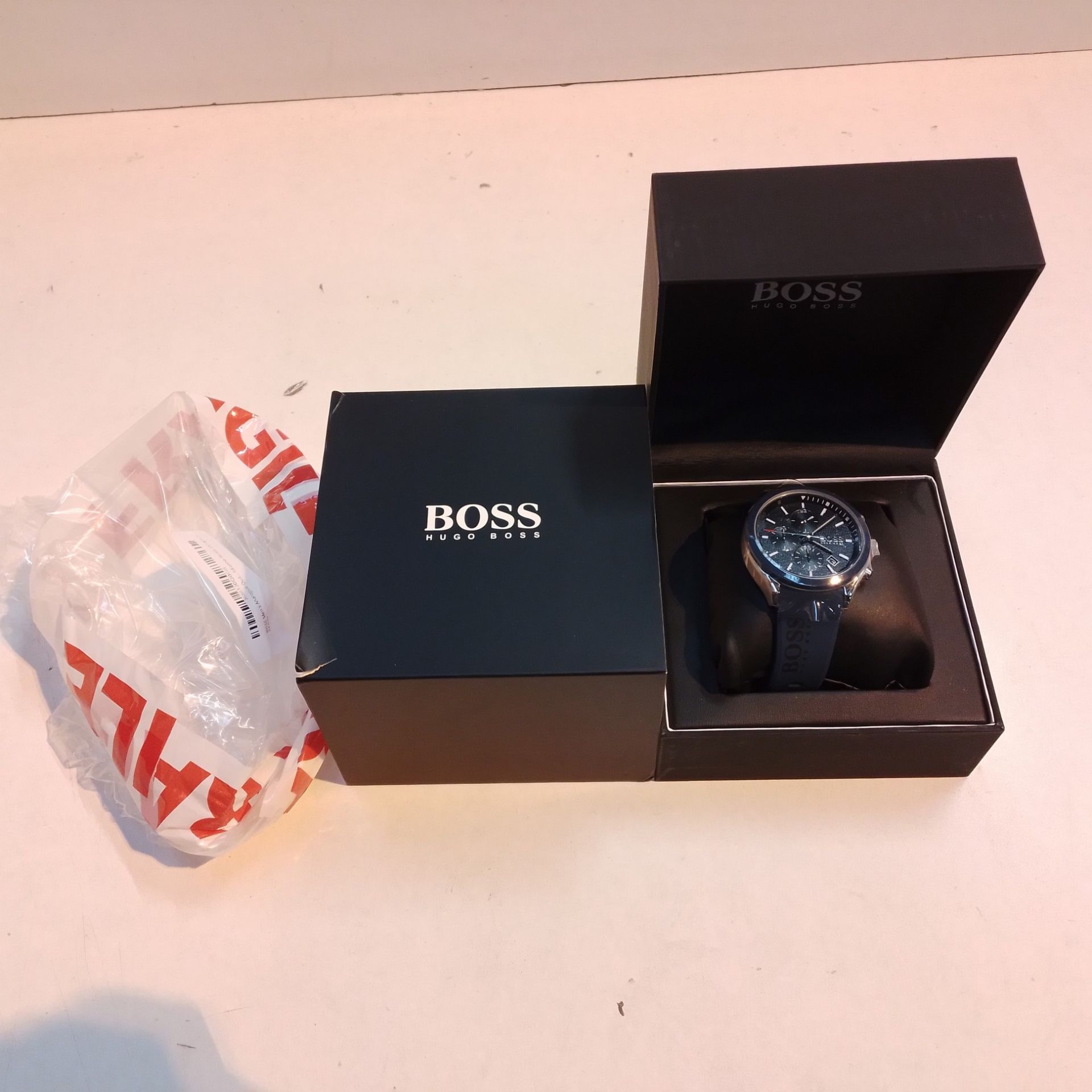 RRP £126.00 BOSS Chronograph Quartz Watch for Men with Blue Silicone Bracelet - 1513717 - Image 2 of 2