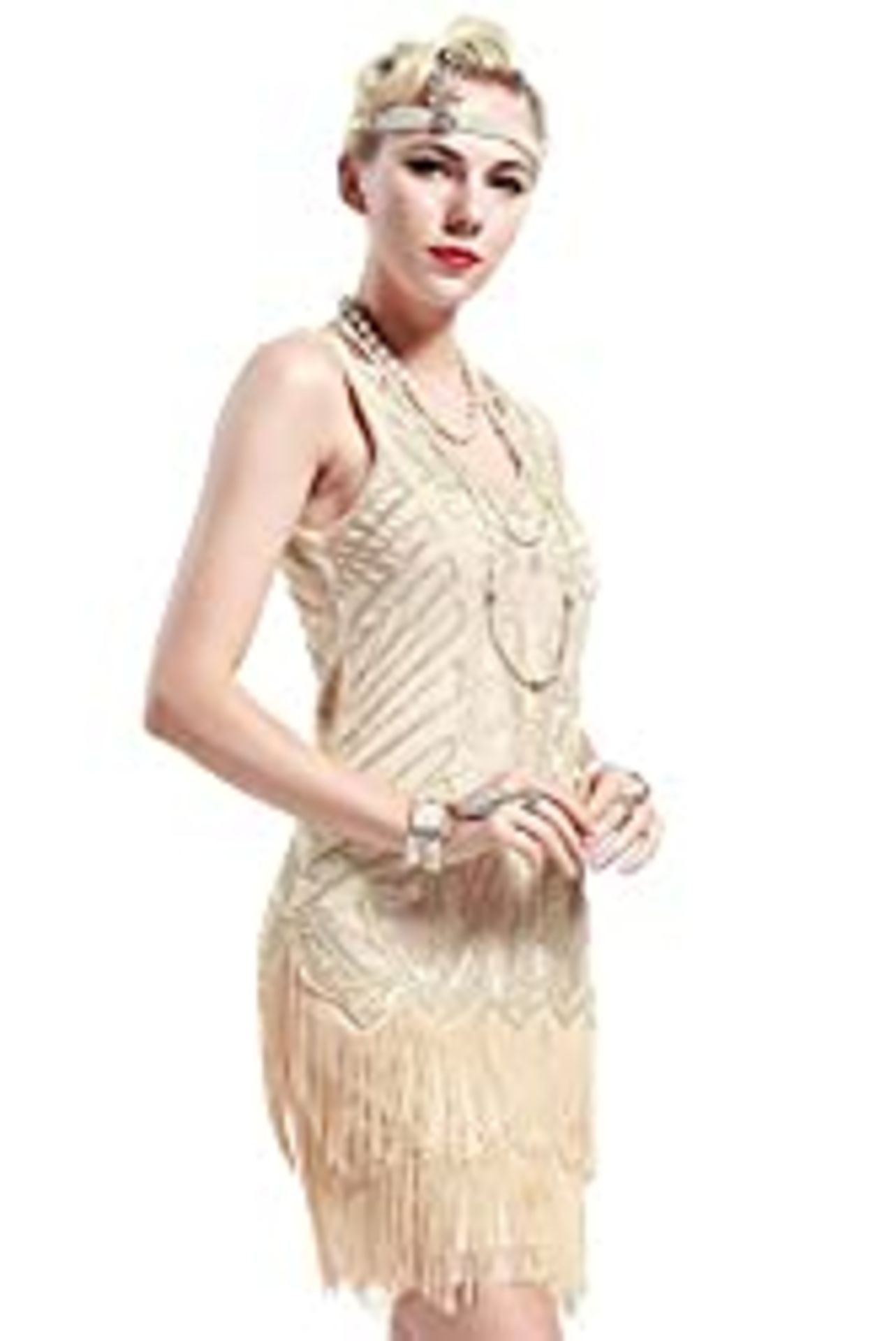 RRP £50.18 BABEYOND Women's Flapper Dresses 1920s V Neck Beaded Fringed Great Gatsby Dress