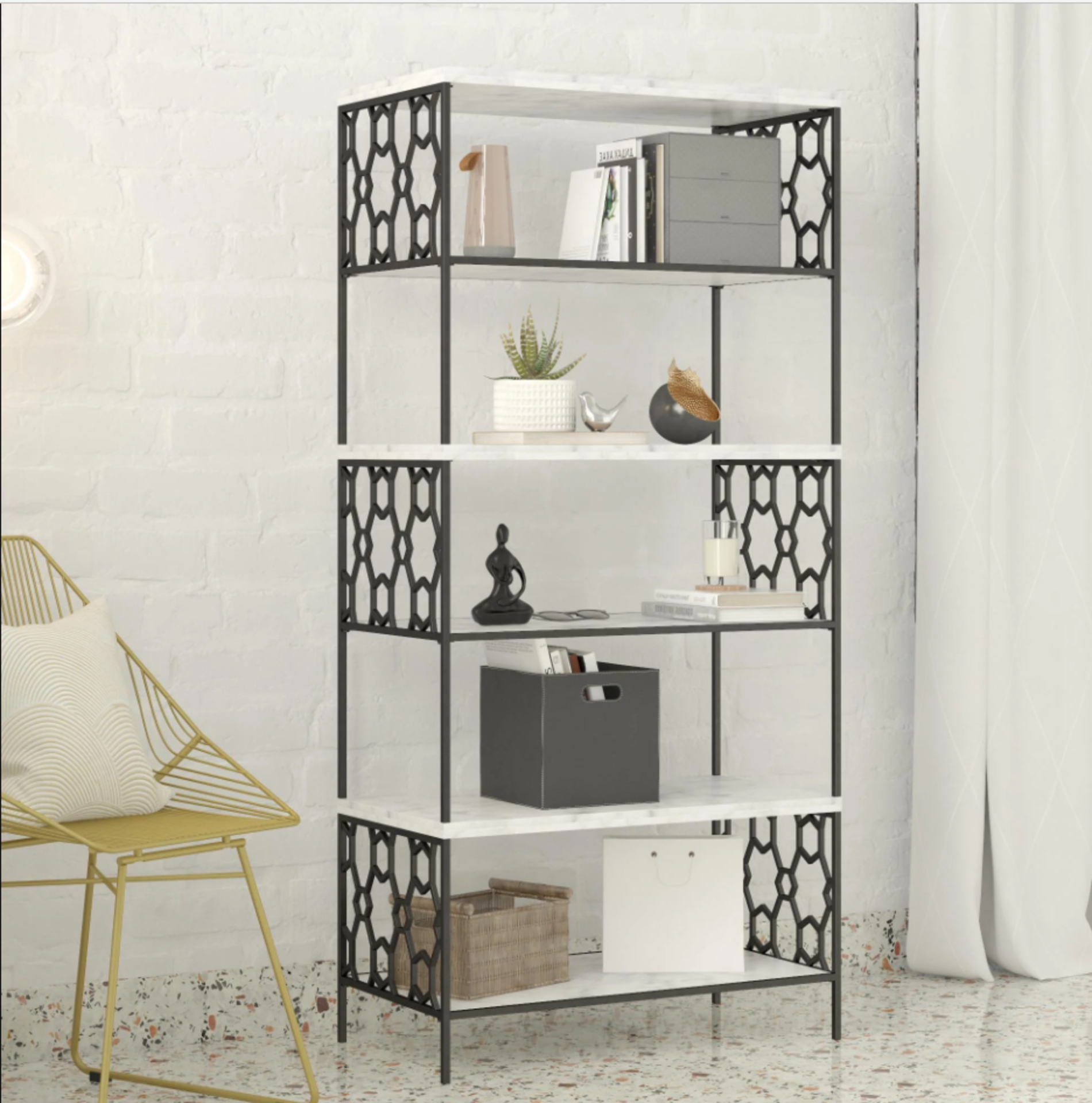 DOREL Ella 5 Shelf Bookcase White Marble/Black RRP £320