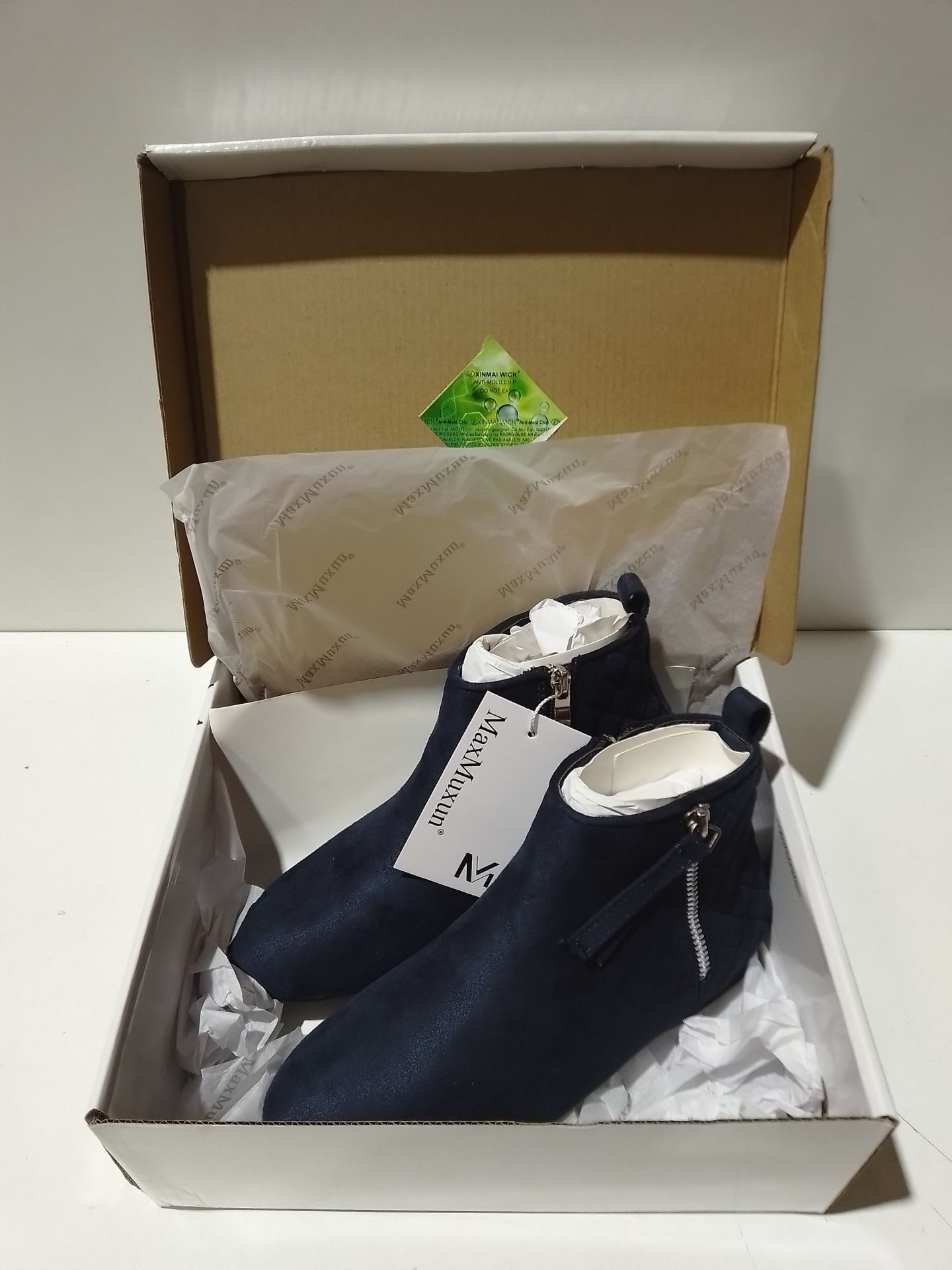 RRP £30.98 MaxMuxun Womens Zipper Flat Booties Faux Suede Classic Ankle Boots Blue 3 UK - Image 2 of 2