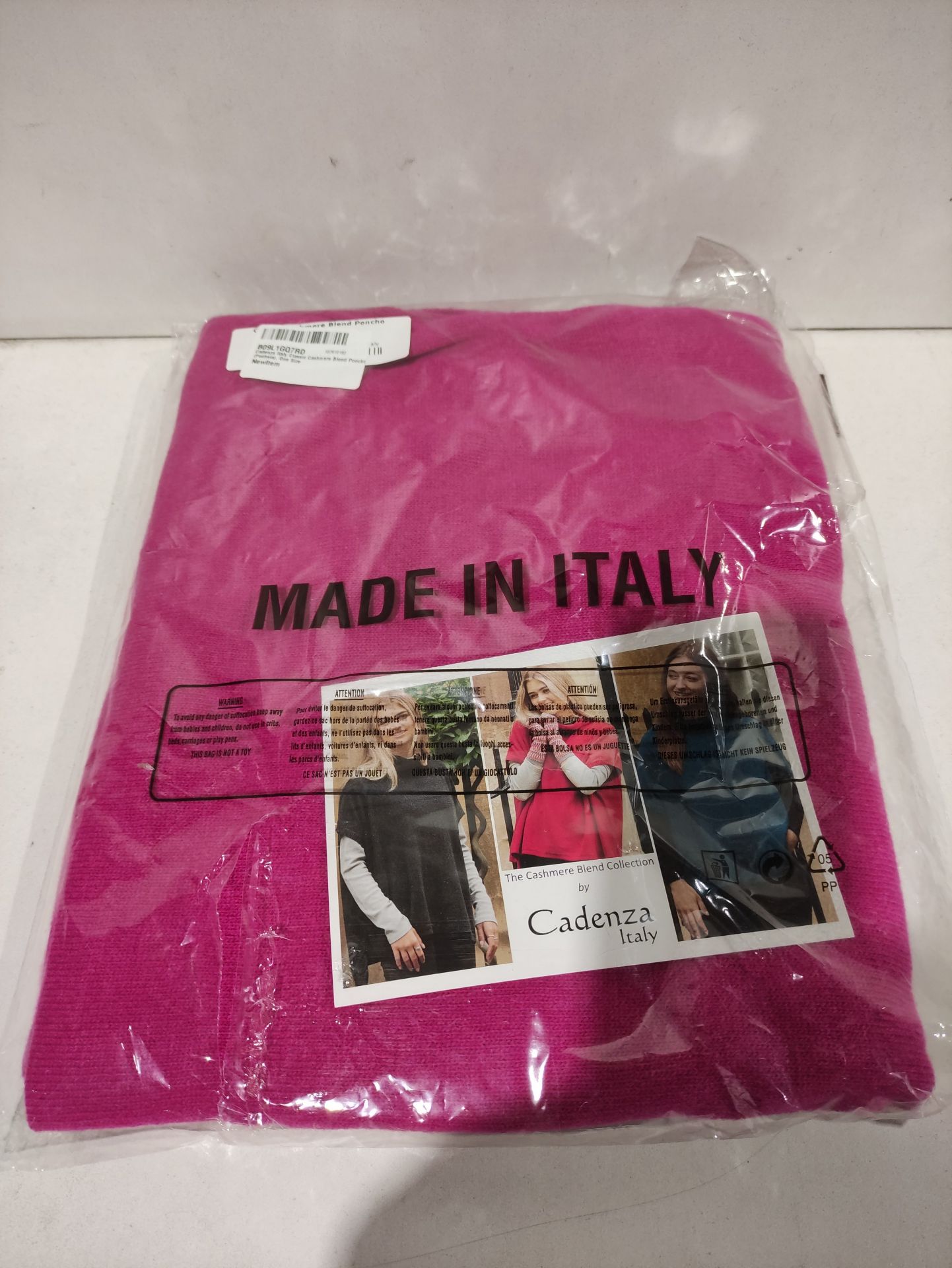RRP £42.00 Cadenza Italy Classic Cashmere Blend Poncho (Fuchsia), One Size - Image 2 of 2
