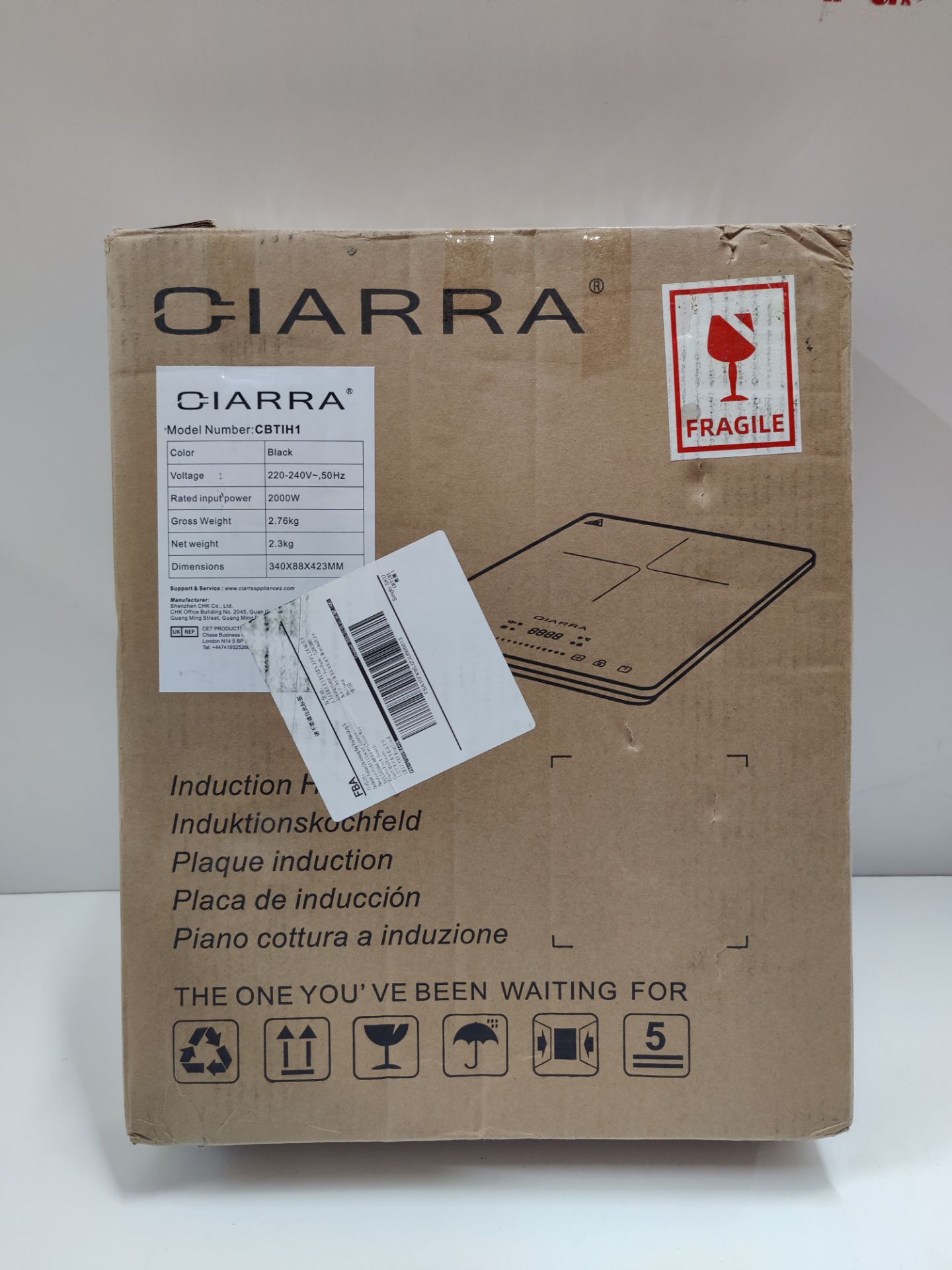 RRP £46.99 CIARRA CBTIH1 Portable Induction Hob 2000W Single Cooking - Image 2 of 2