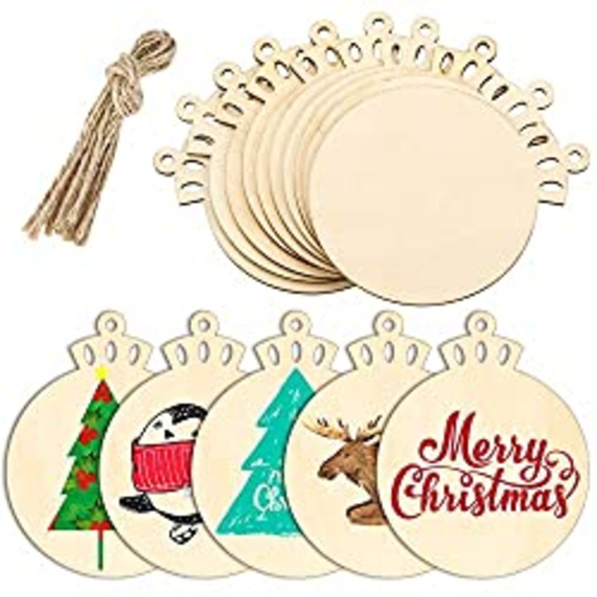 RRP £12.97 MELLIEX 40pcs Christmas Wooden Bauble Ornaments Slices