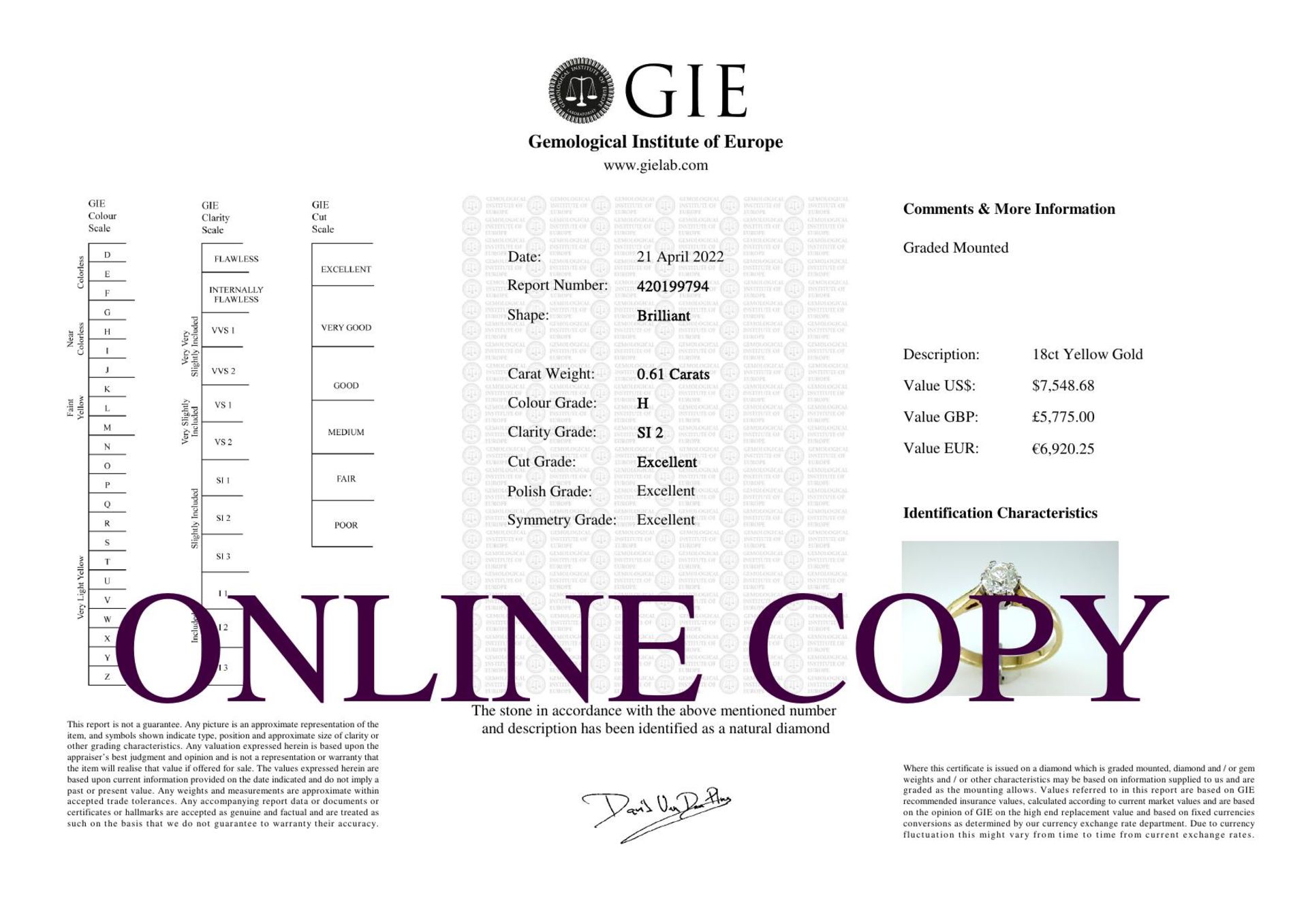 18ct Yellow Gold Diamond Engagement Ring 0.61 Carats - Valued By GIE £5,775.00 - This simple and - Image 6 of 6