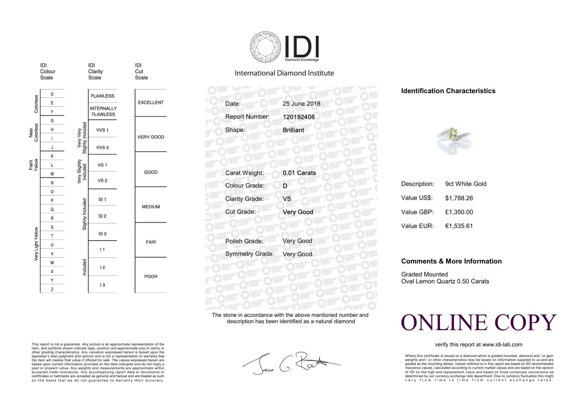 9ct White Gold Diamond And Lemon Quartz Ring (LQ0.50) 0.01 Carats - Valued By IDI £1,350.00 - An - Image 8 of 8