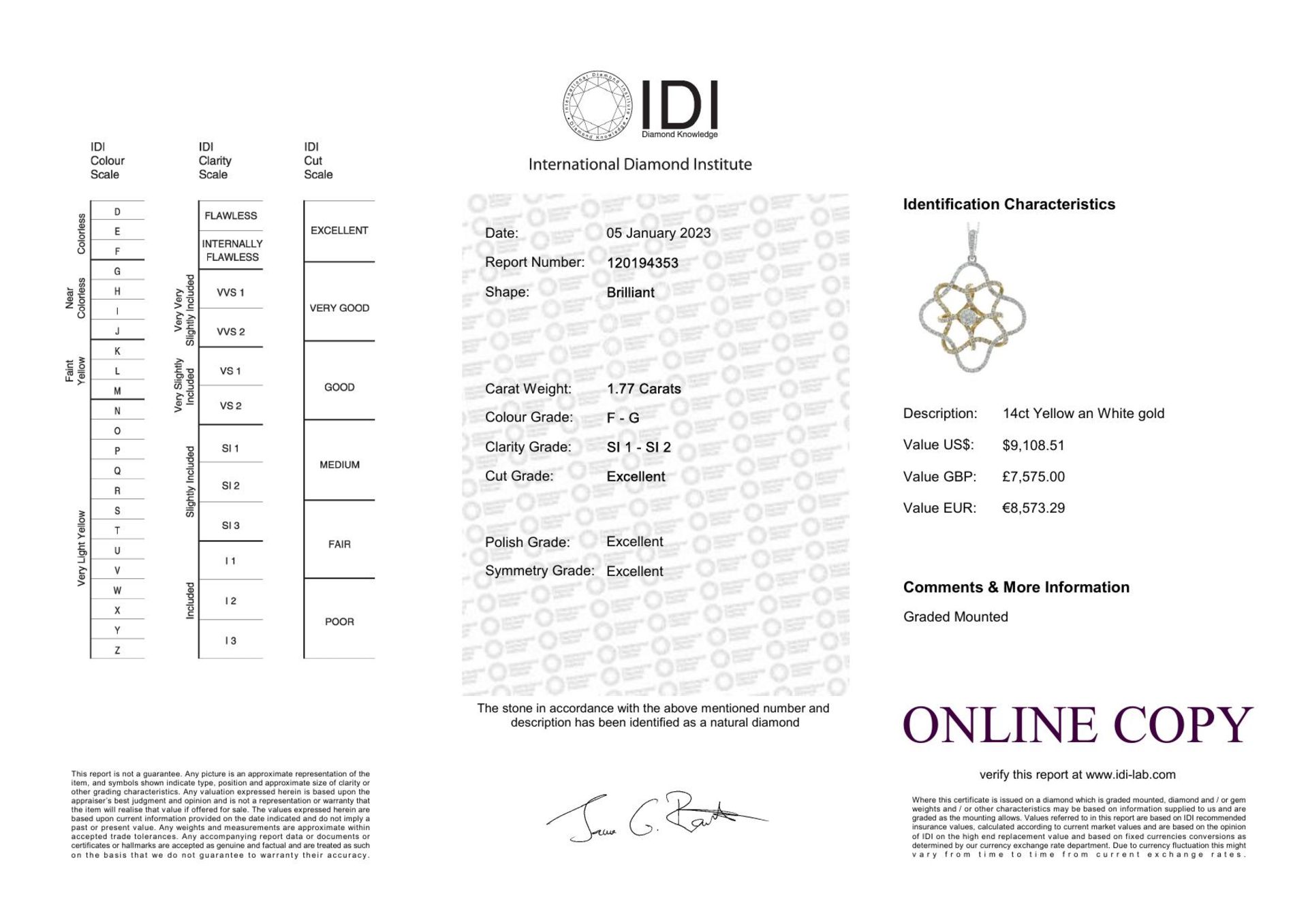 14ct Gold Illusion Set Cluster Diamond Pendant 1.77 Carats - Valued By IDI £7,575.00 - One hundred - Image 4 of 4