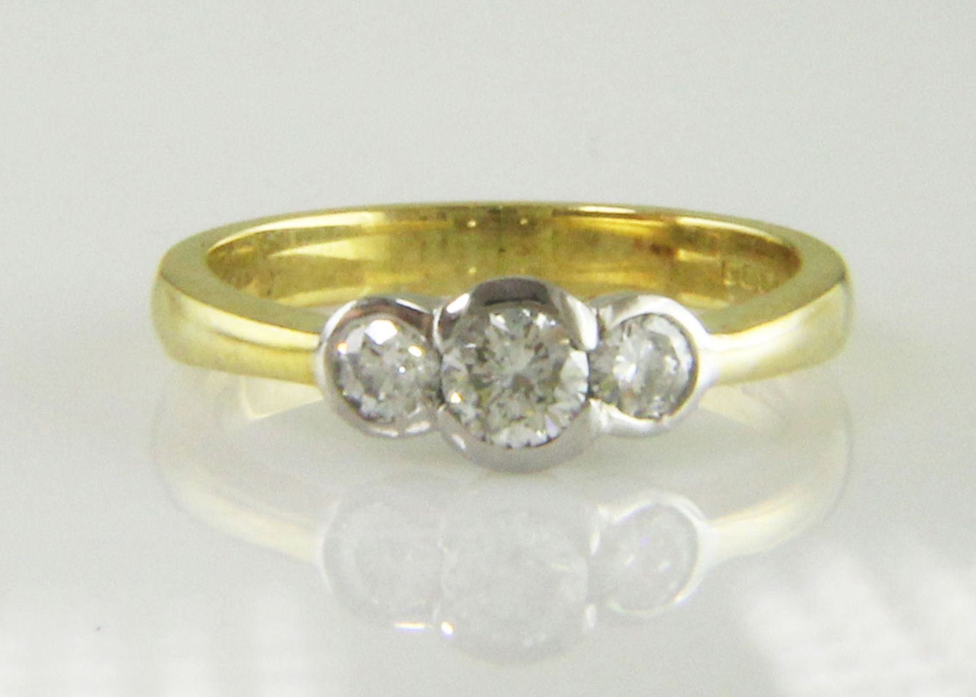 18ct Three Stone Rub Over Set Diamond Ring 0.65 Carats - Valued By GIE £11,495.00 - Three round - Image 9 of 10