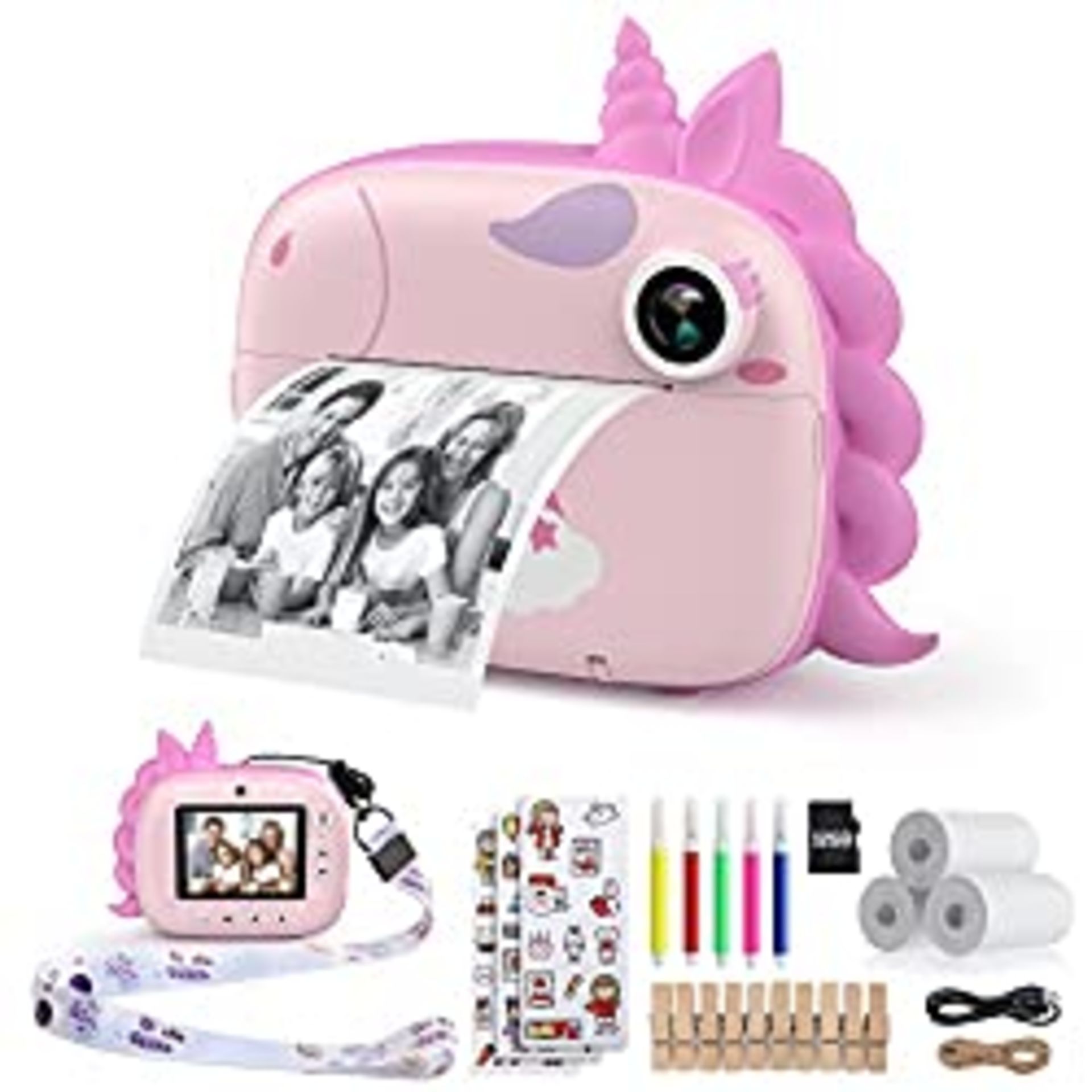 RHiMont Kids Camera Instant Print, Digital Camera for Kids with Zero Ink Print Paper & 32G TF Card,