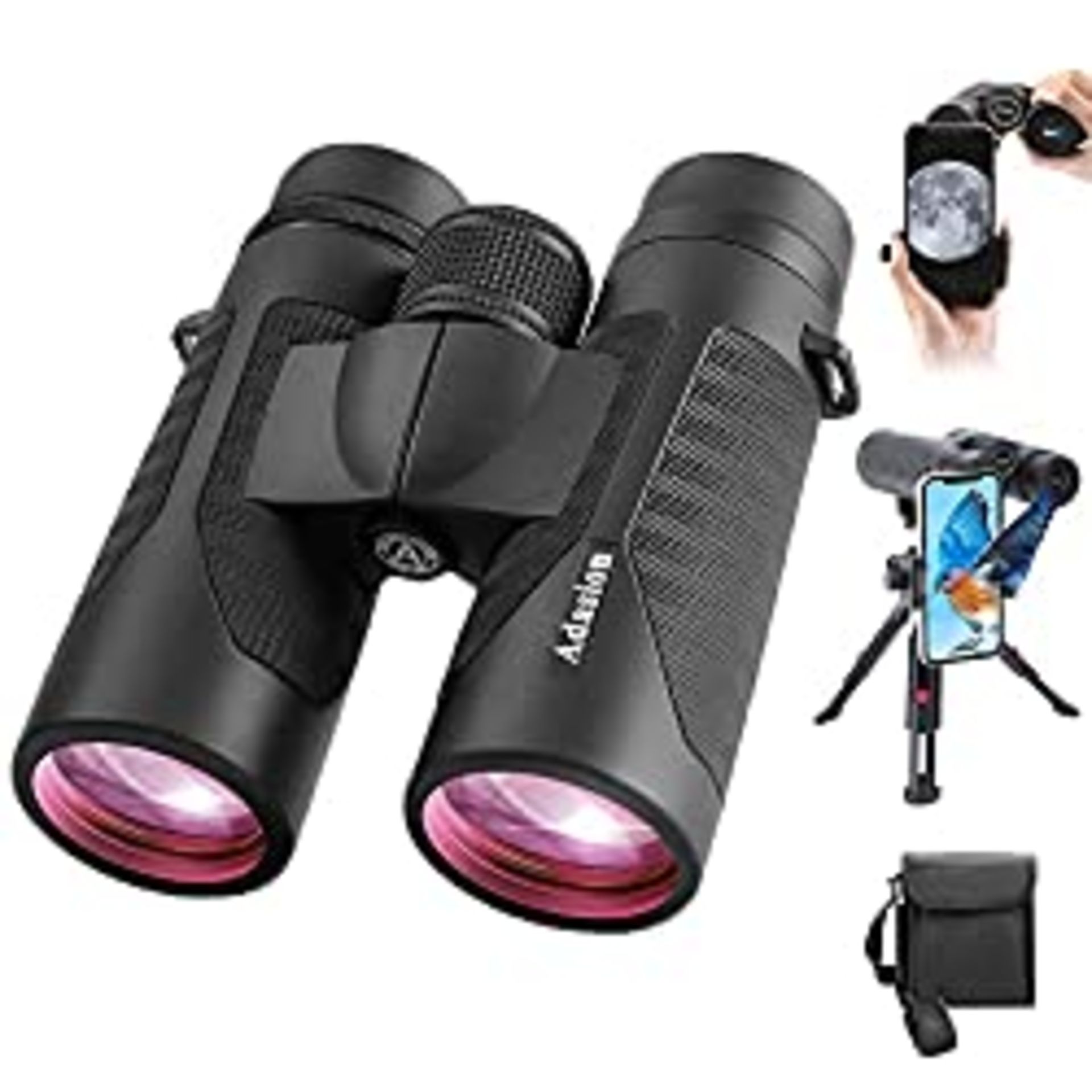 RRP £70.86 12x42 High Definition Binoculars for Adults with Universal Phone Adapter