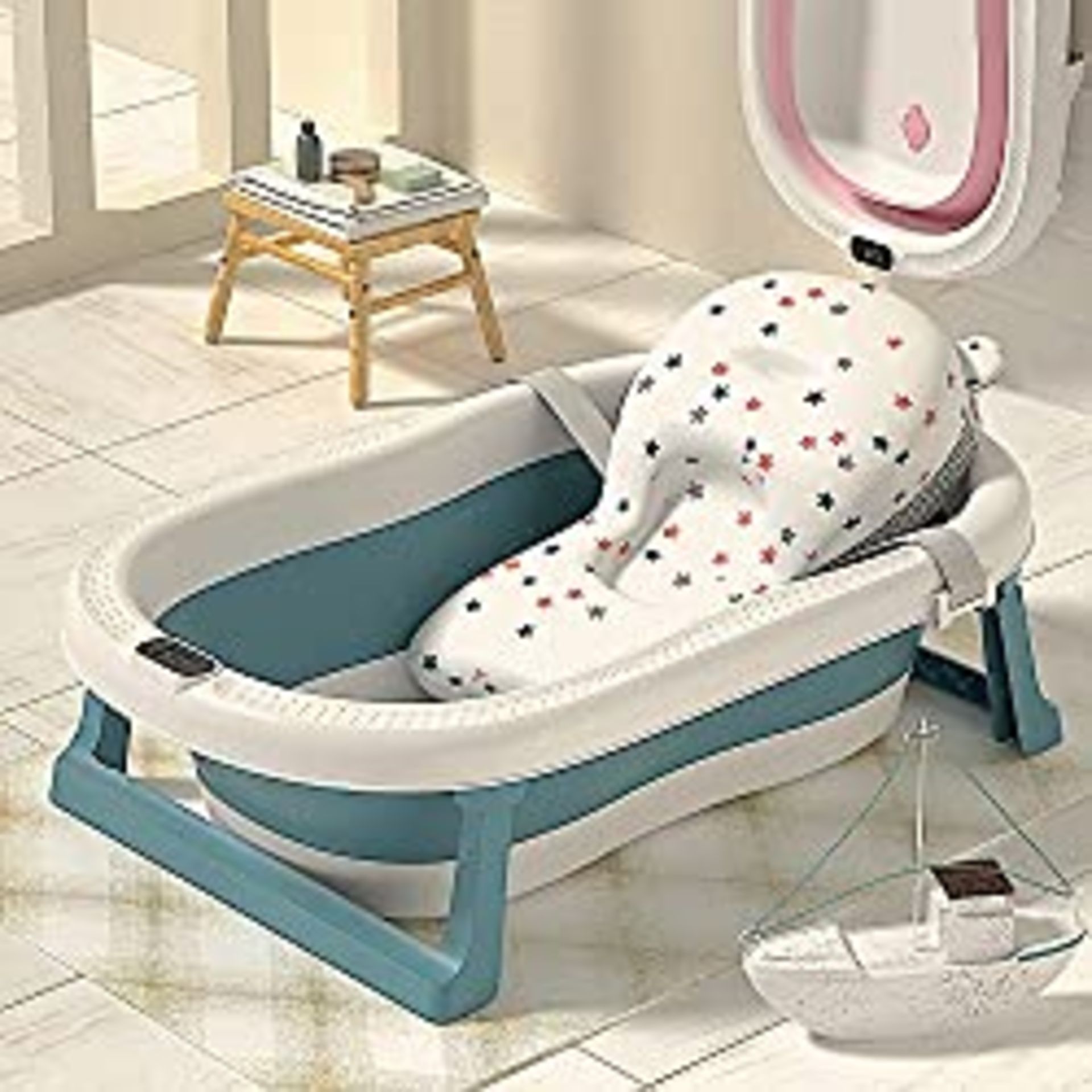 RRP £60.29 GoBuyer Foldable Baby Bath Tub with Built-in Thermometer