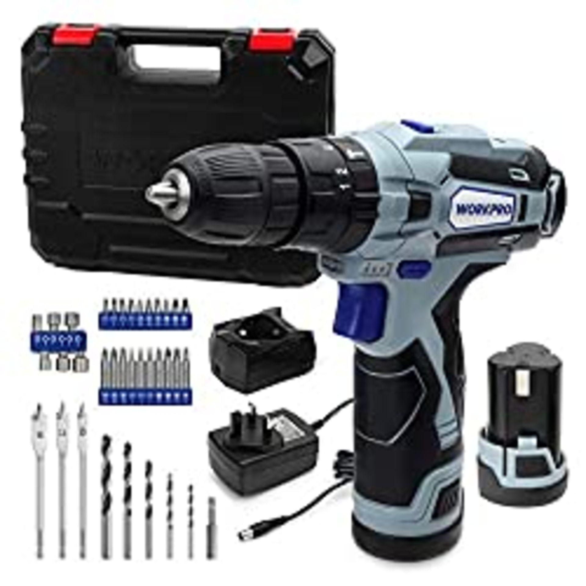 RRP £45.77 WORKPRO 12V Cordless Drill Driver Kit - Image 2 of 4