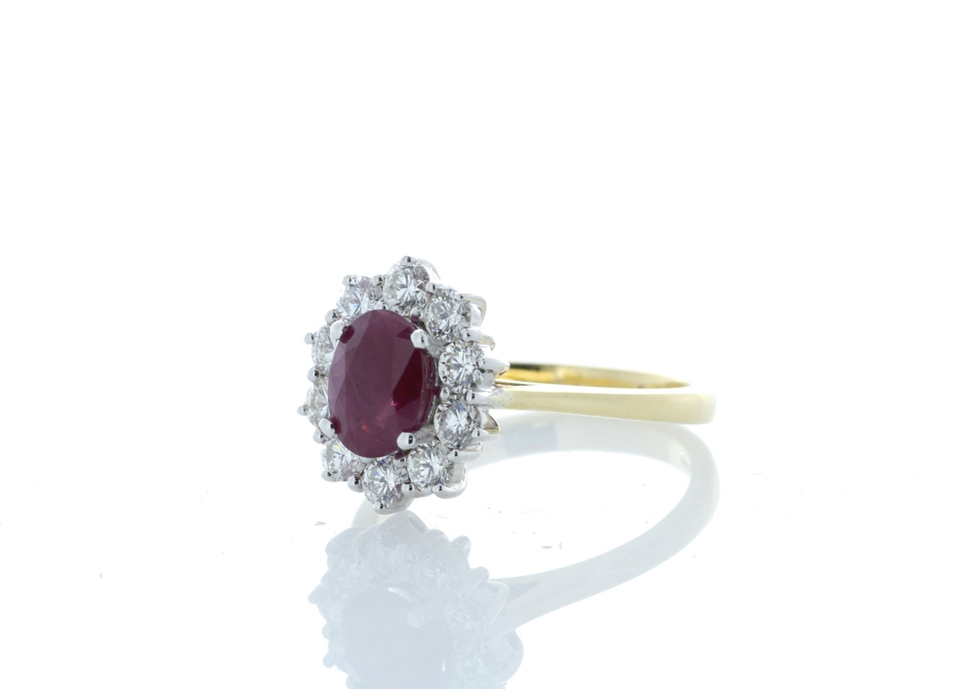 18ct Yellow Gold Oval Cluster Claw Set Diamond And Ruby Ring (R1.64) 1.00 Carats - Valued By AGI £ - Image 2 of 5