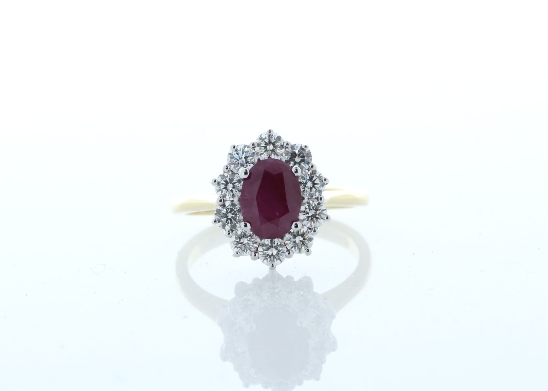 18ct Yellow Gold Oval Cluster Claw Set Diamond And Ruby Ring (R1.64) 1.00 Carats - Valued By AGI £