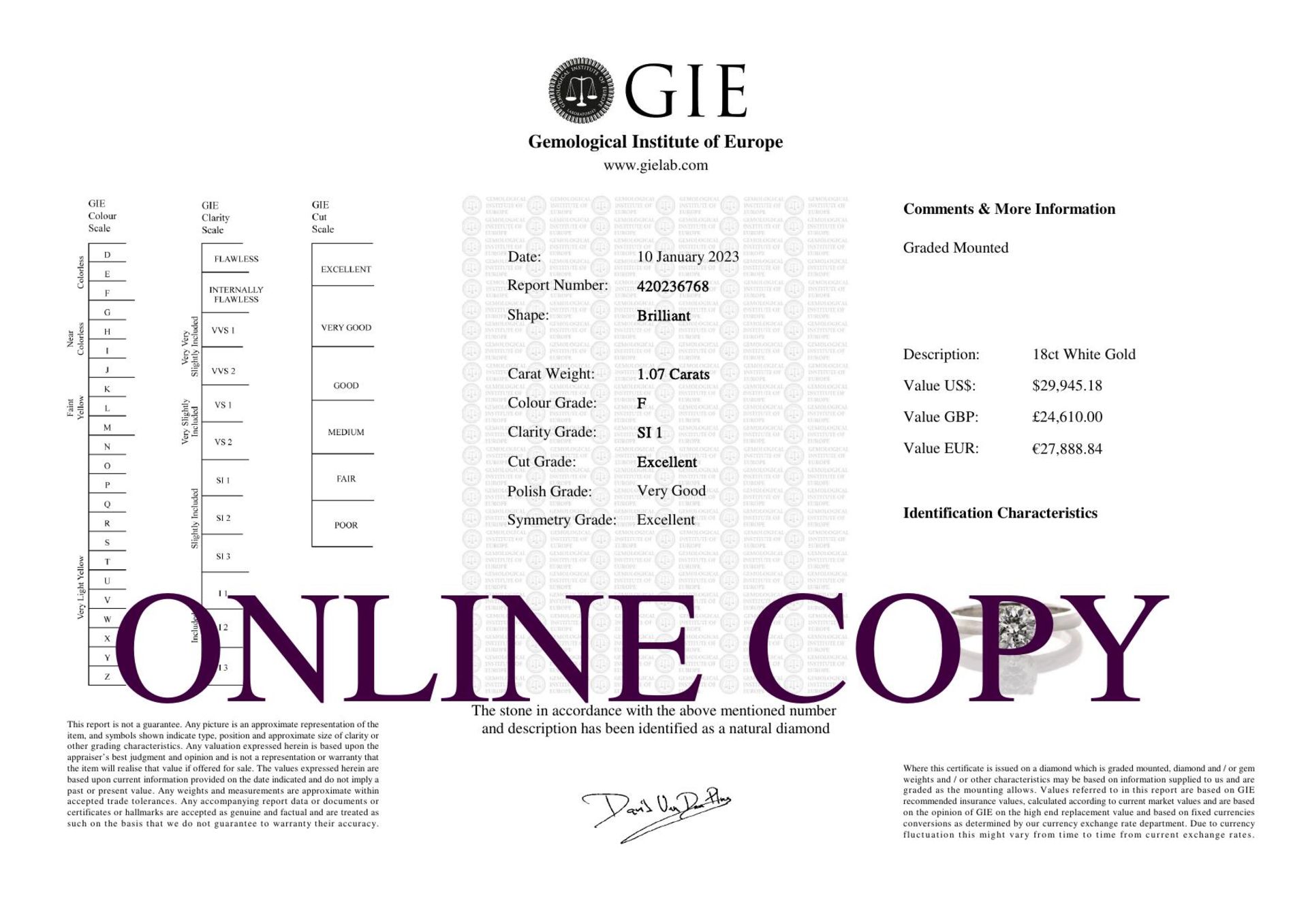 Platinum Single Stone Claw Set Diamond Ring 1.07 Carats - Valued By GIE £24,610.00 - A stunning - Image 4 of 4