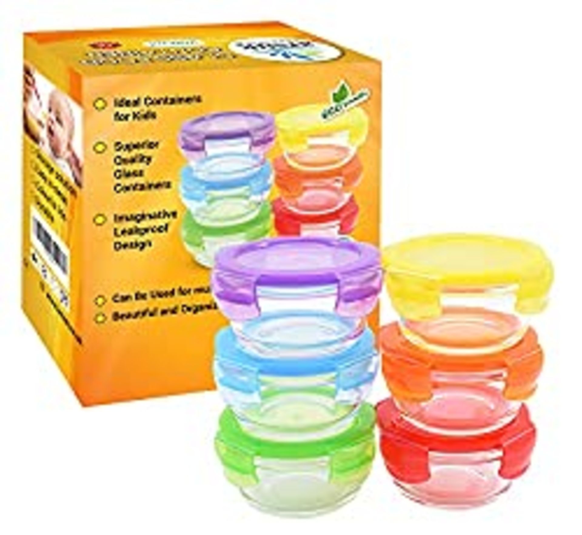 ARSUK Glass Baby Food Storage Containers 200ml x 6 Freezer and Snack