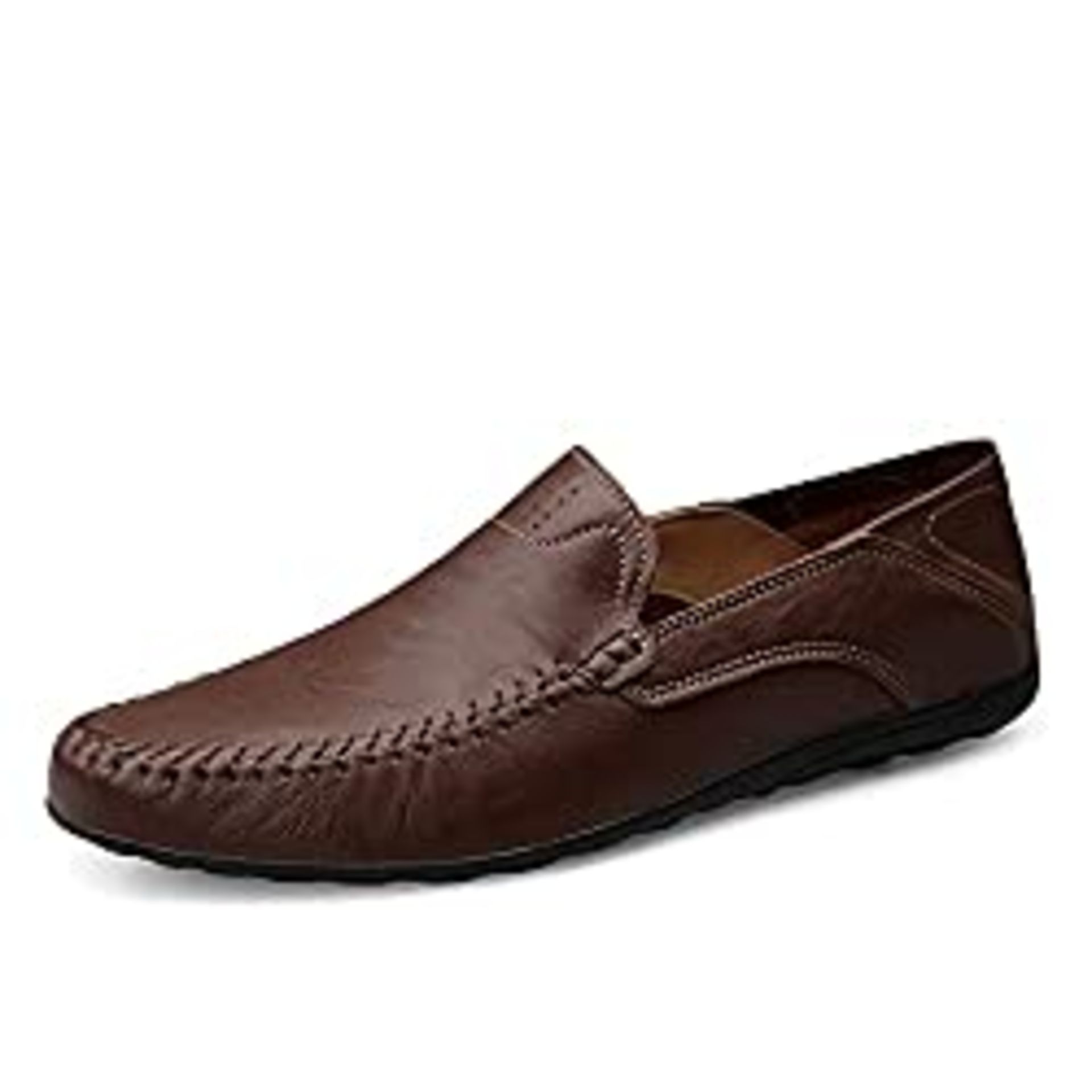 RRP £37.95 Mens Genuine Leather Casual Shoes Driving Shoes Fashion Slip-on Loafers Brown 7