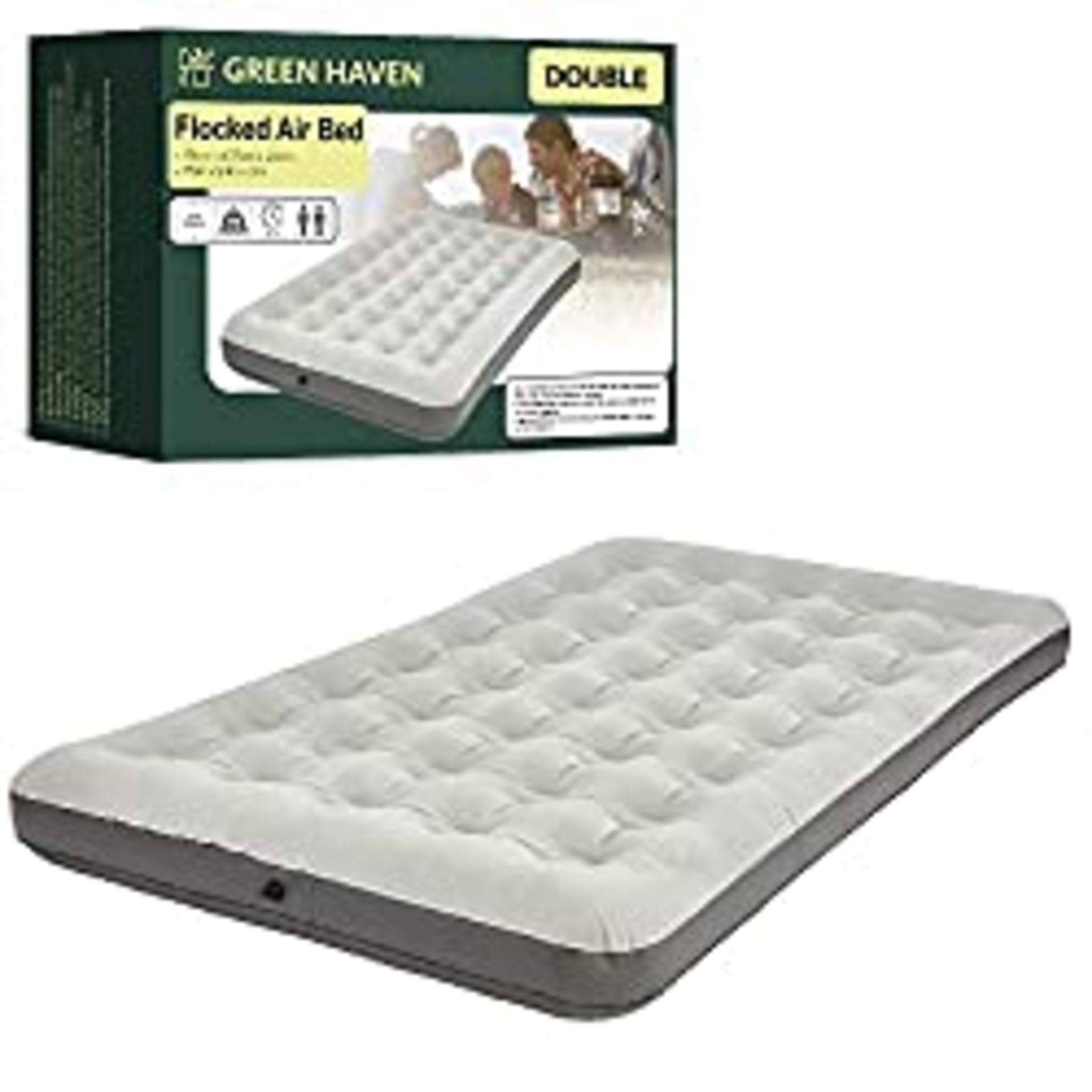 RRP £30.10 Green Haven Grey Double Blow up Camping Bed | Waterproof