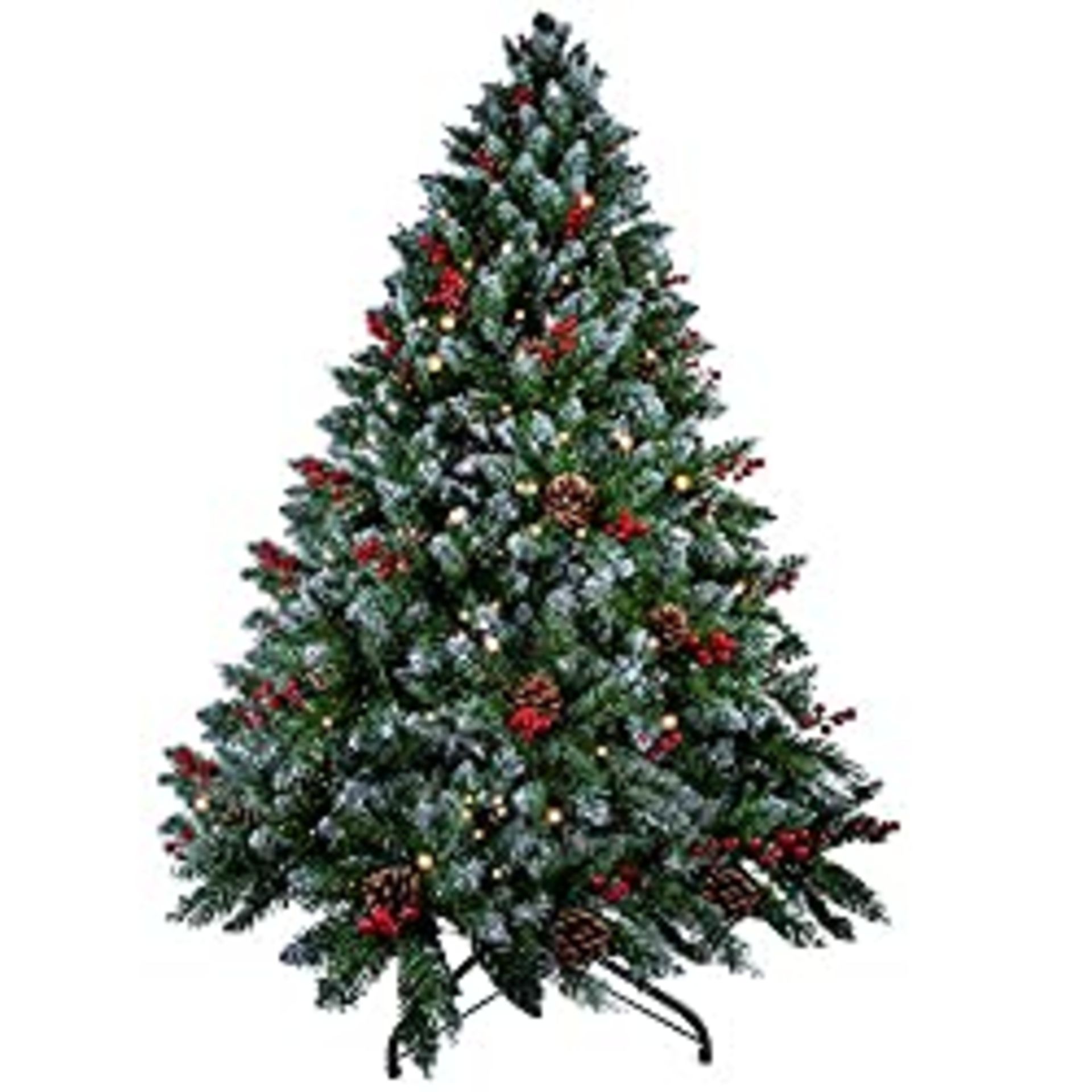 RRP £86.81 himaly 7FT Christmas Tree with Lights Pine Cones and Berries