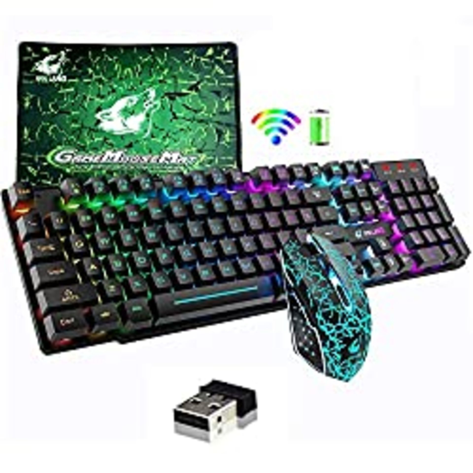 RRP £36.05 Wireless Keyboard Mouse Combo Rainbow Backlit 2.4G