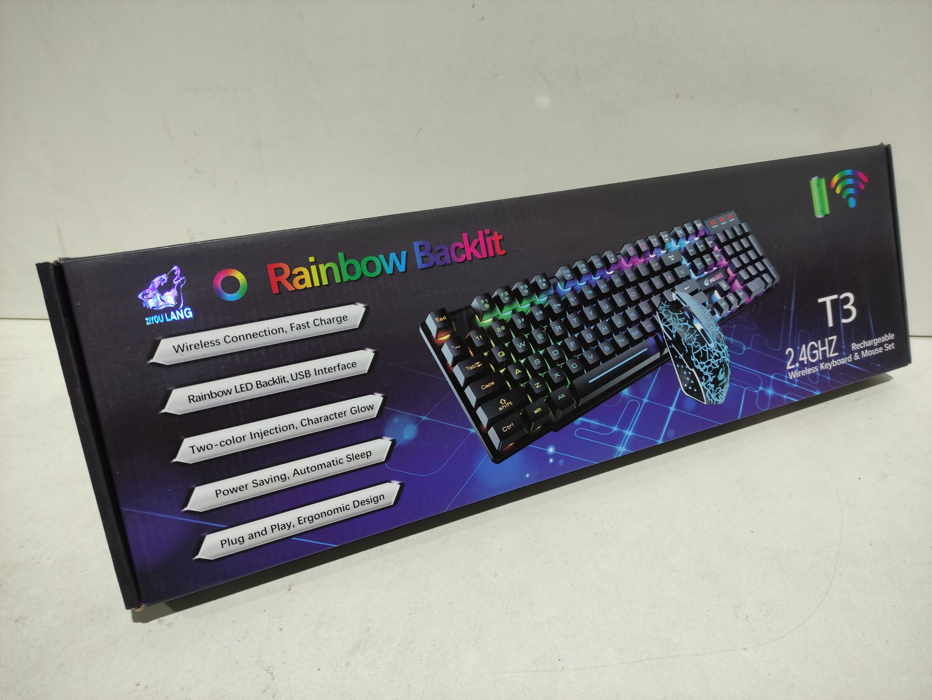 RRP £36.05 Wireless Keyboard Mouse Combo Rainbow Backlit 2.4G - Image 2 of 2