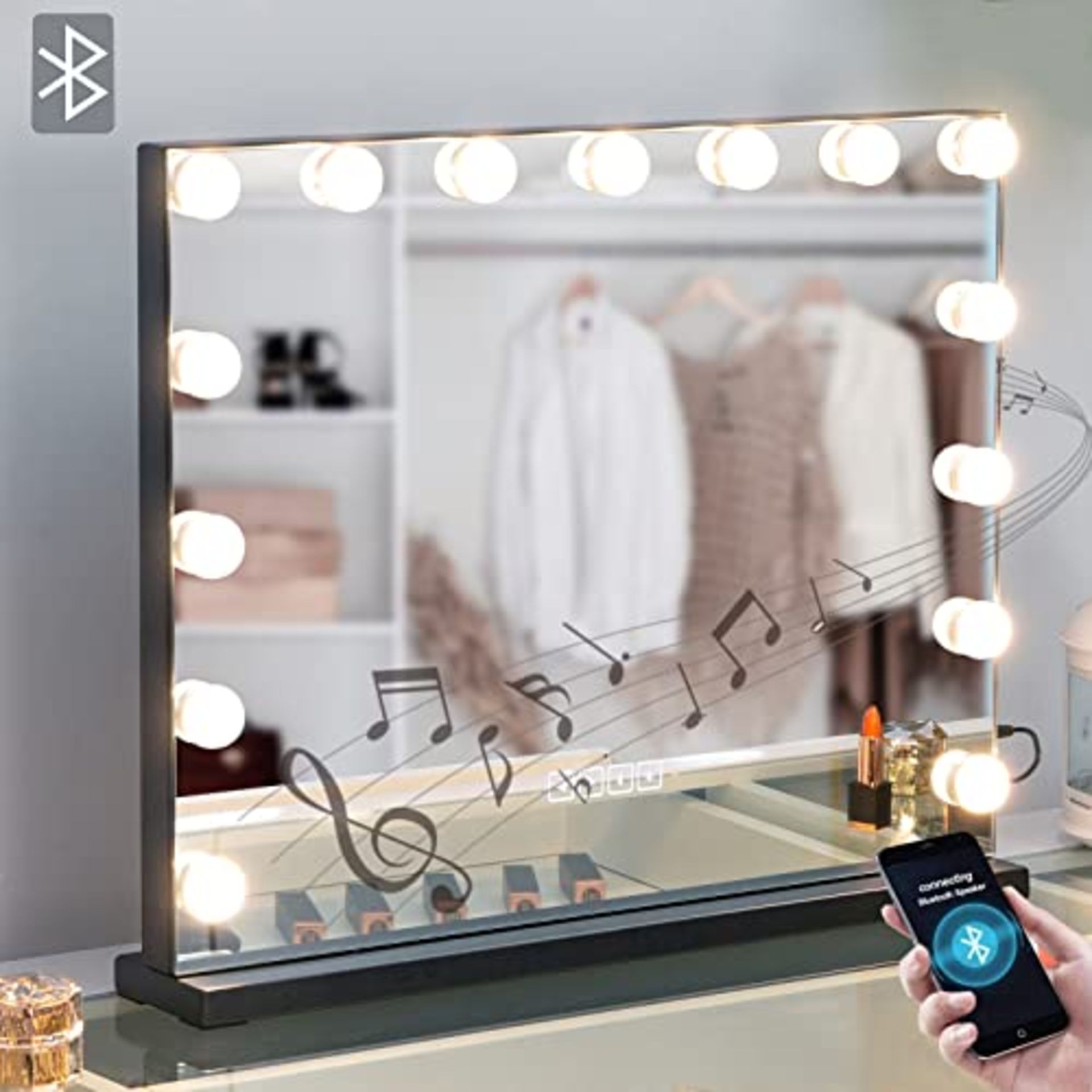 RRP £132.87 Hansong Bluetooth Black Vanity Makeup Mirror with Lights