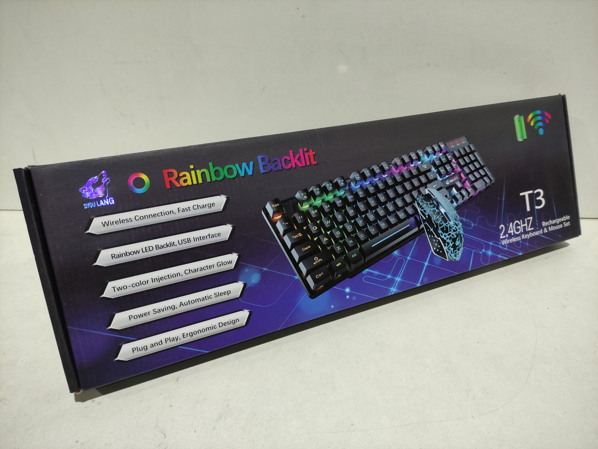 RRP £36.05 Wireless Keyboard Mouse Combo Rainbow Backlit 2.4G - Image 2 of 2