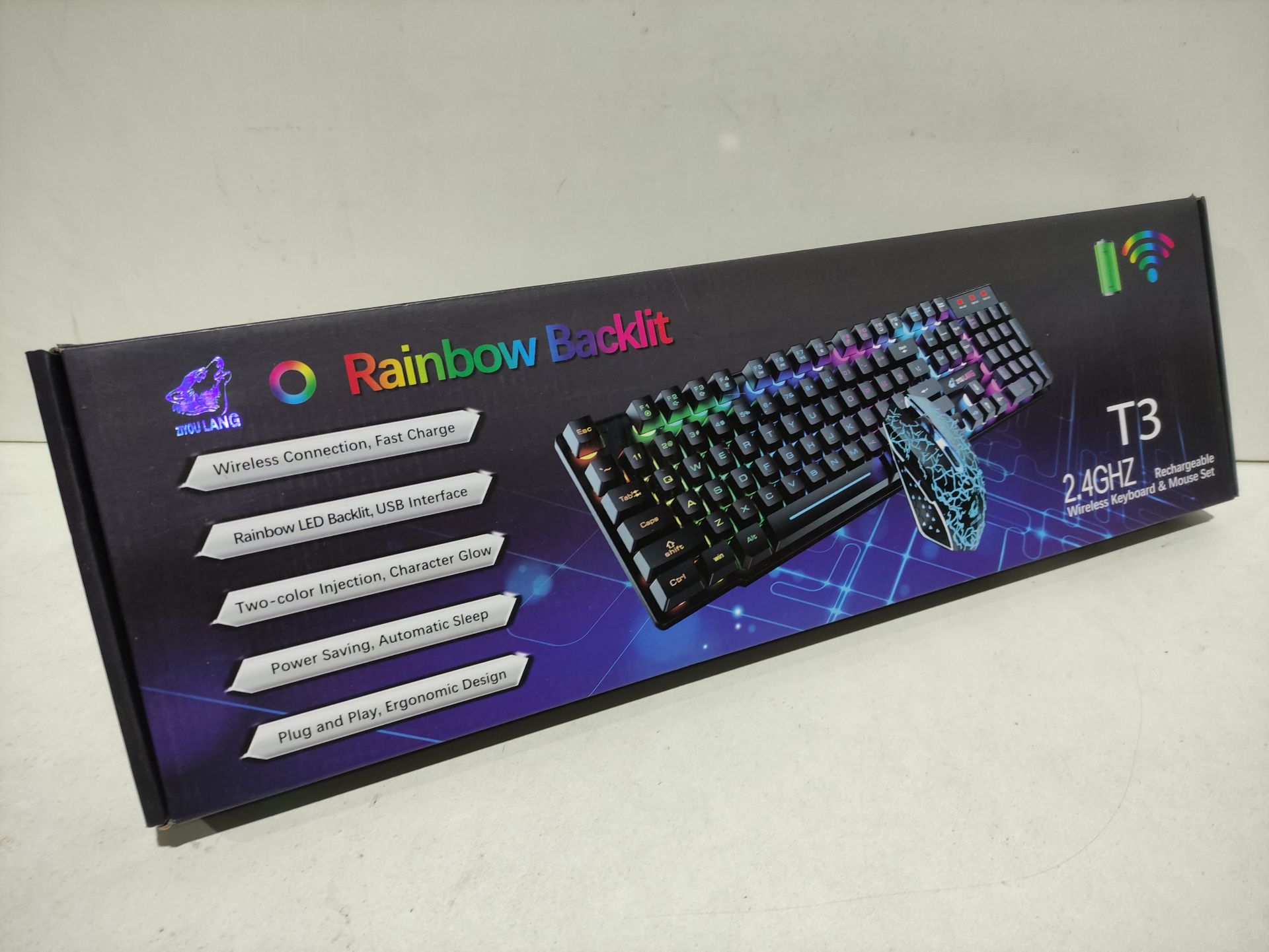RRP £36.05 Wireless Keyboard Mouse Combo Rainbow Backlit 2.4G - Image 2 of 2