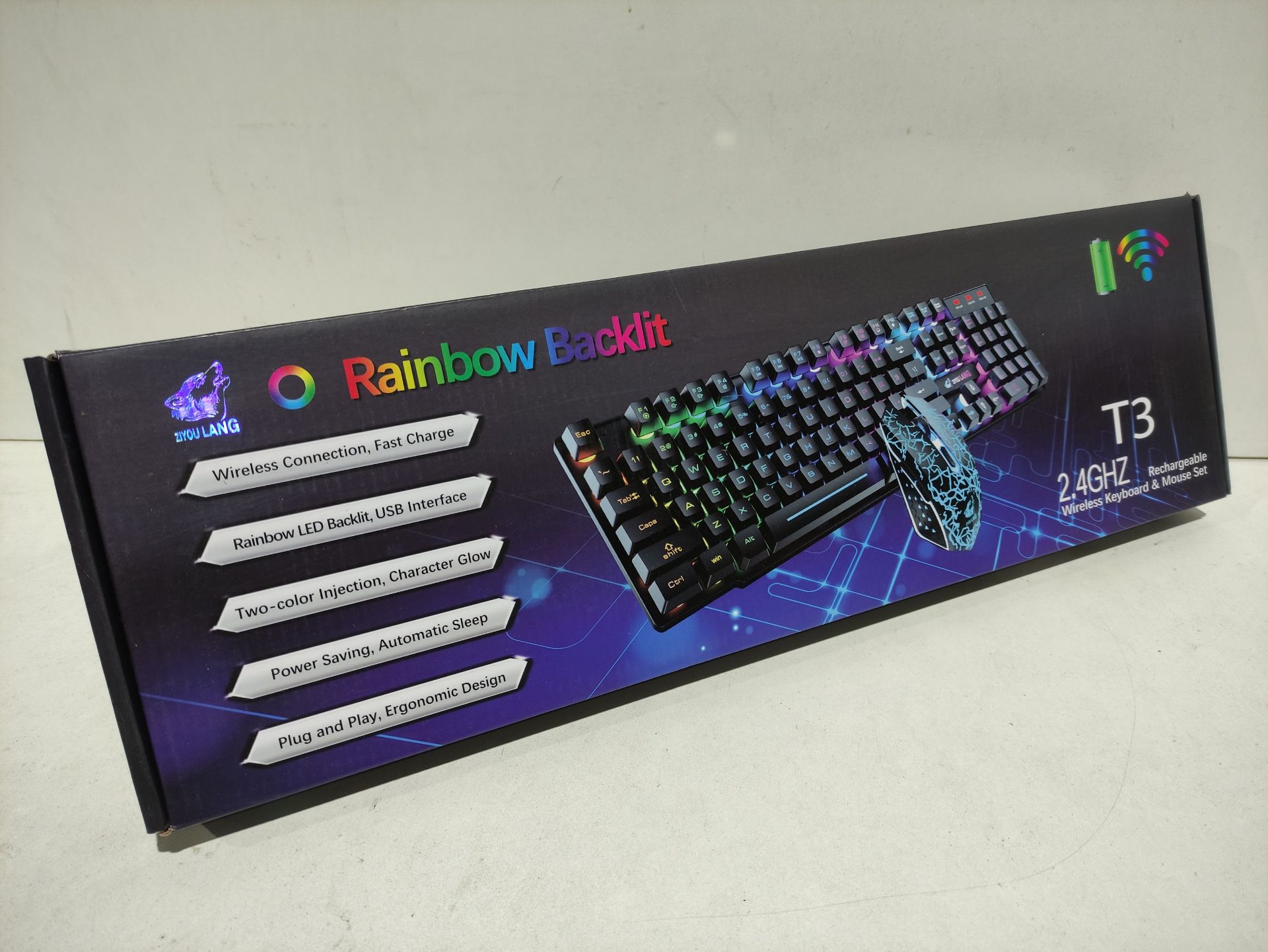 RRP £36.05 Wireless Keyboard Mouse Combo Rainbow Backlit 2.4G - Image 2 of 2