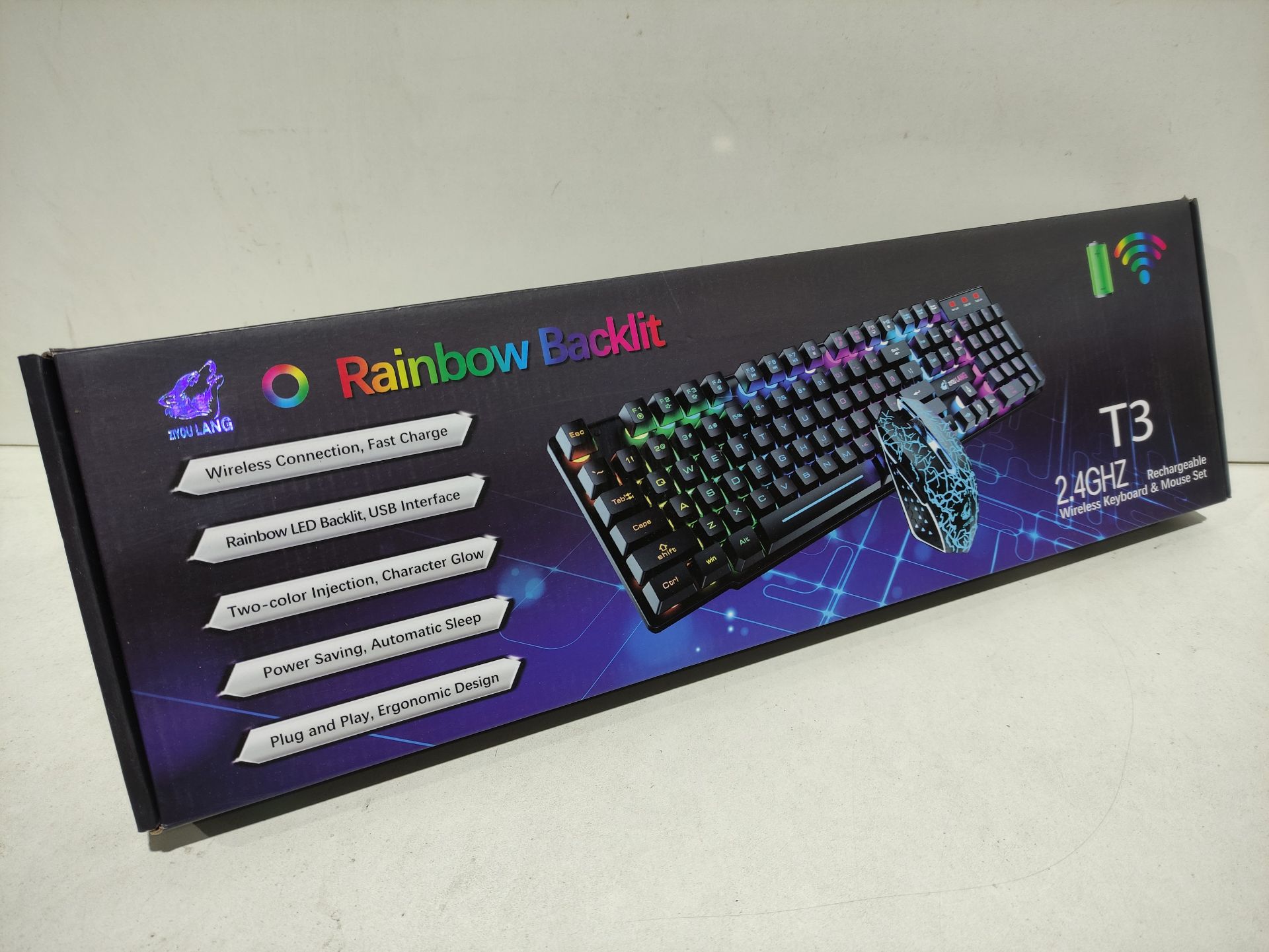 RRP £36.05 Wireless Keyboard Mouse Combo Rainbow Backlit 2.4G - Image 2 of 2