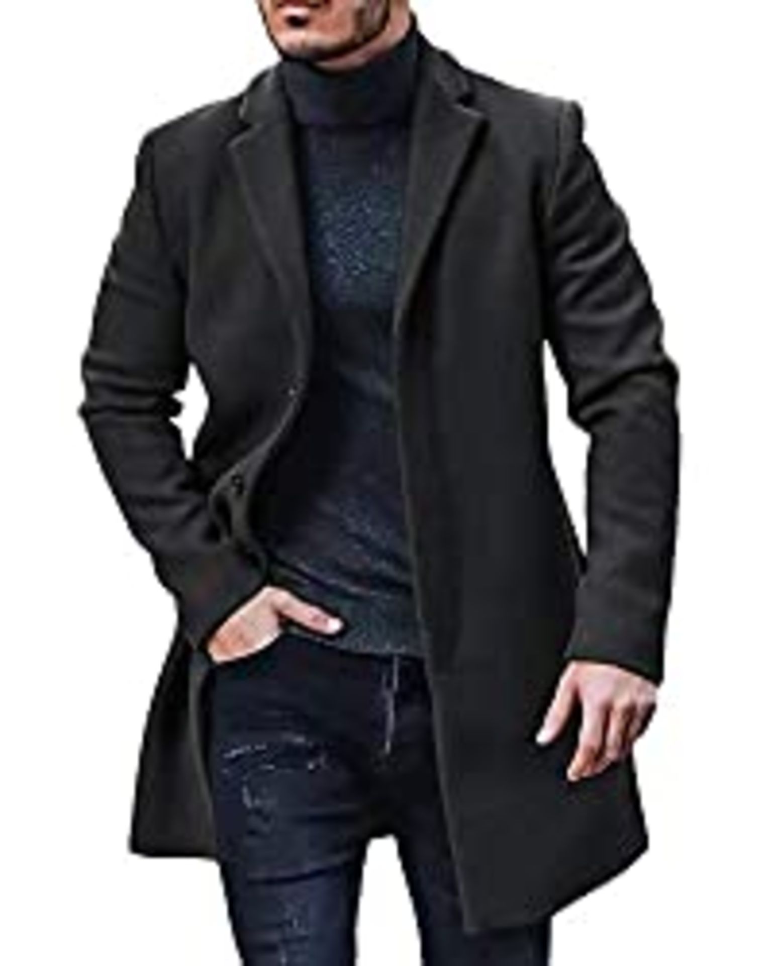 RRP £58.05 Mens Artificial Woolen Coat Trench Coat Thick Business