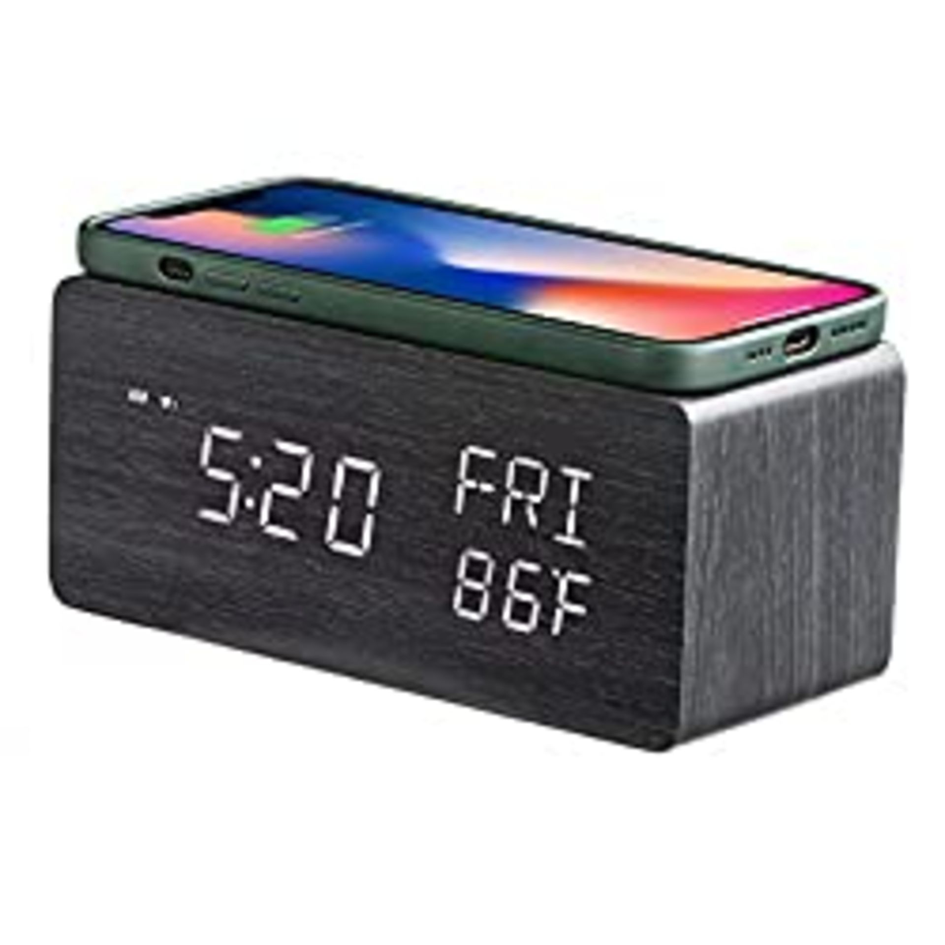 RRP £27.90 HZDHCLH Bedside Wireless Charging Alarm Clock Dimmable LED Display