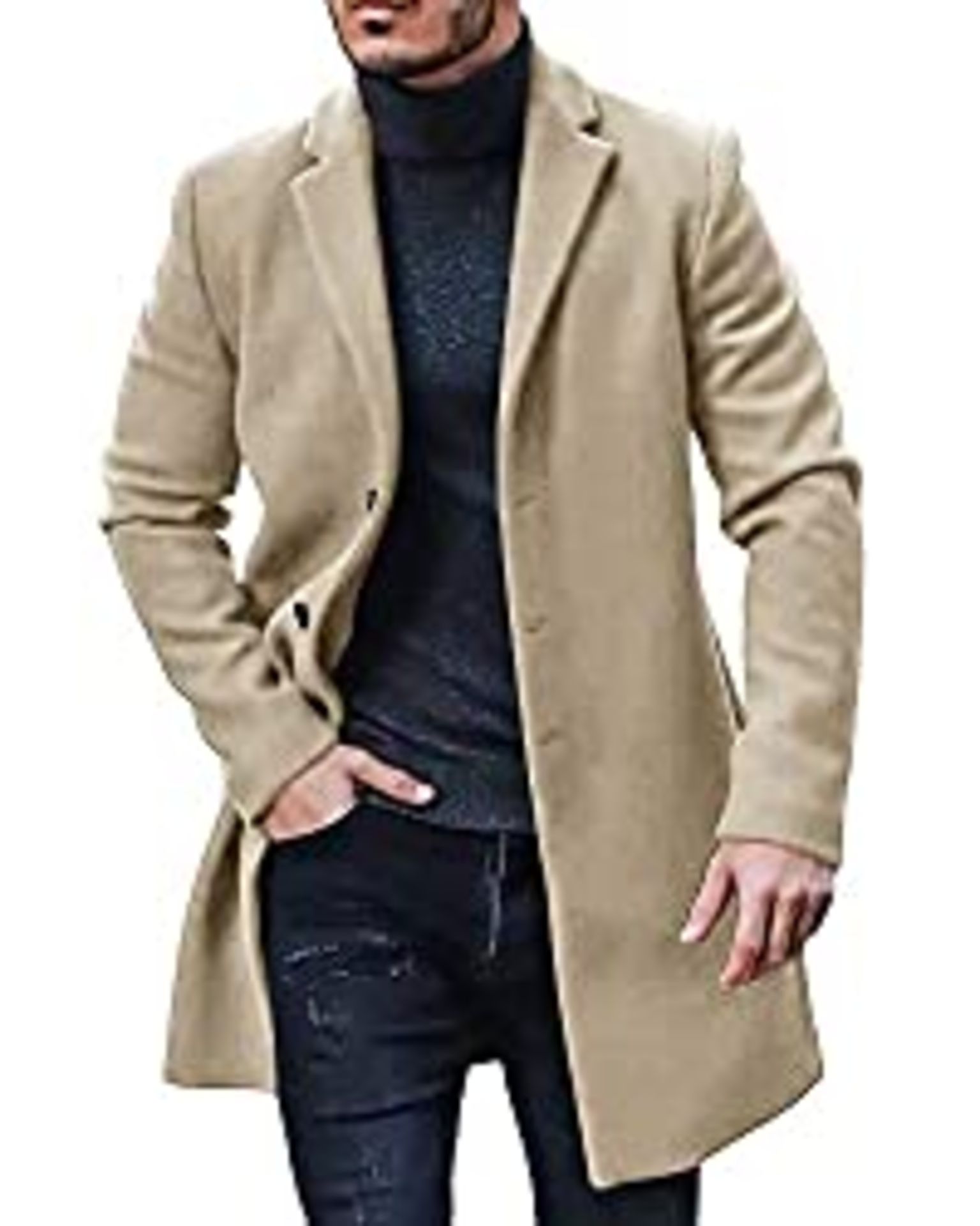 RRP £45.77 Mens Artificial Woolen Coat Trench Coat Thick Business