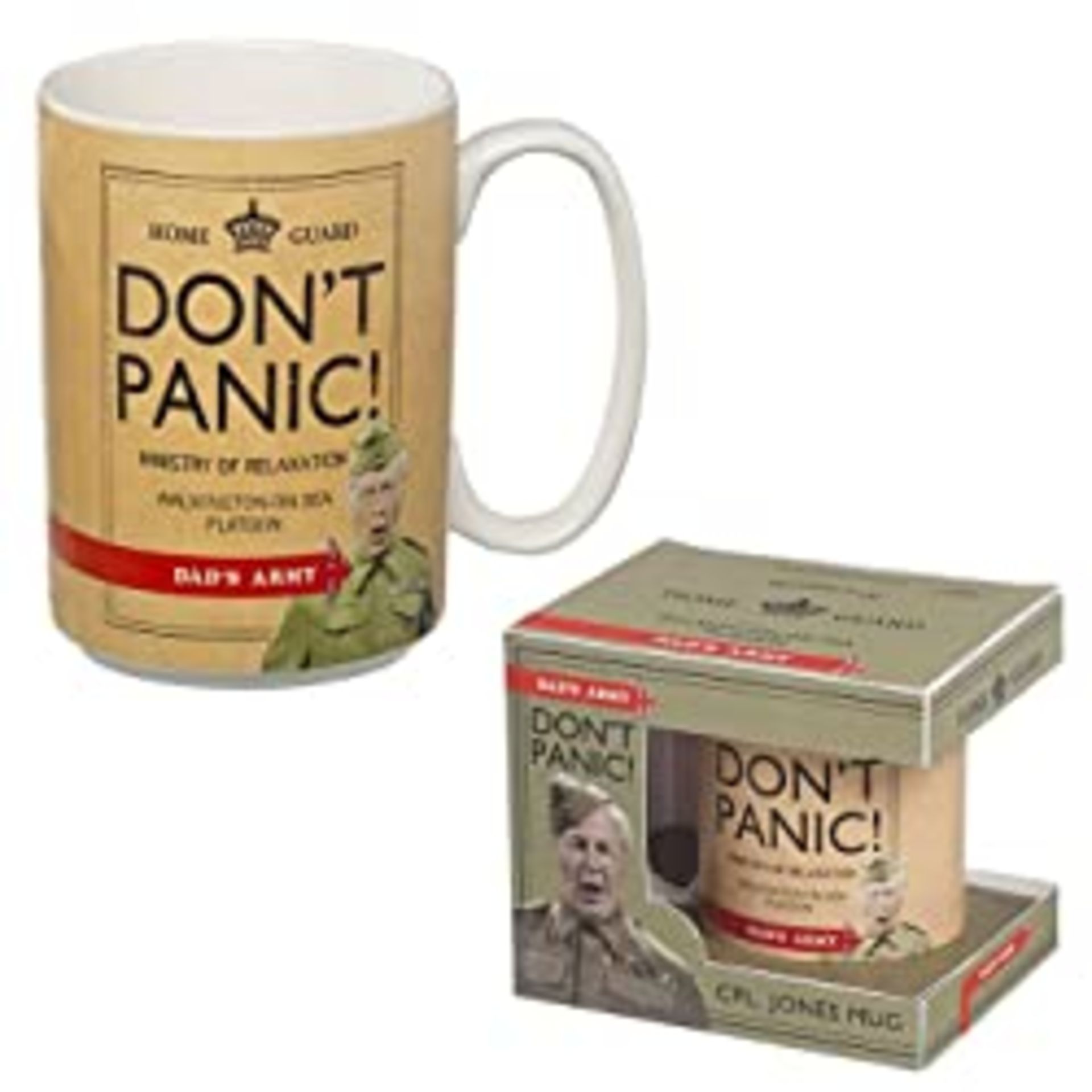 RRP £12.22 Dads Army Dont Panic Mug Coffee Mug Boxed Home Guard Ministry of Relaxation