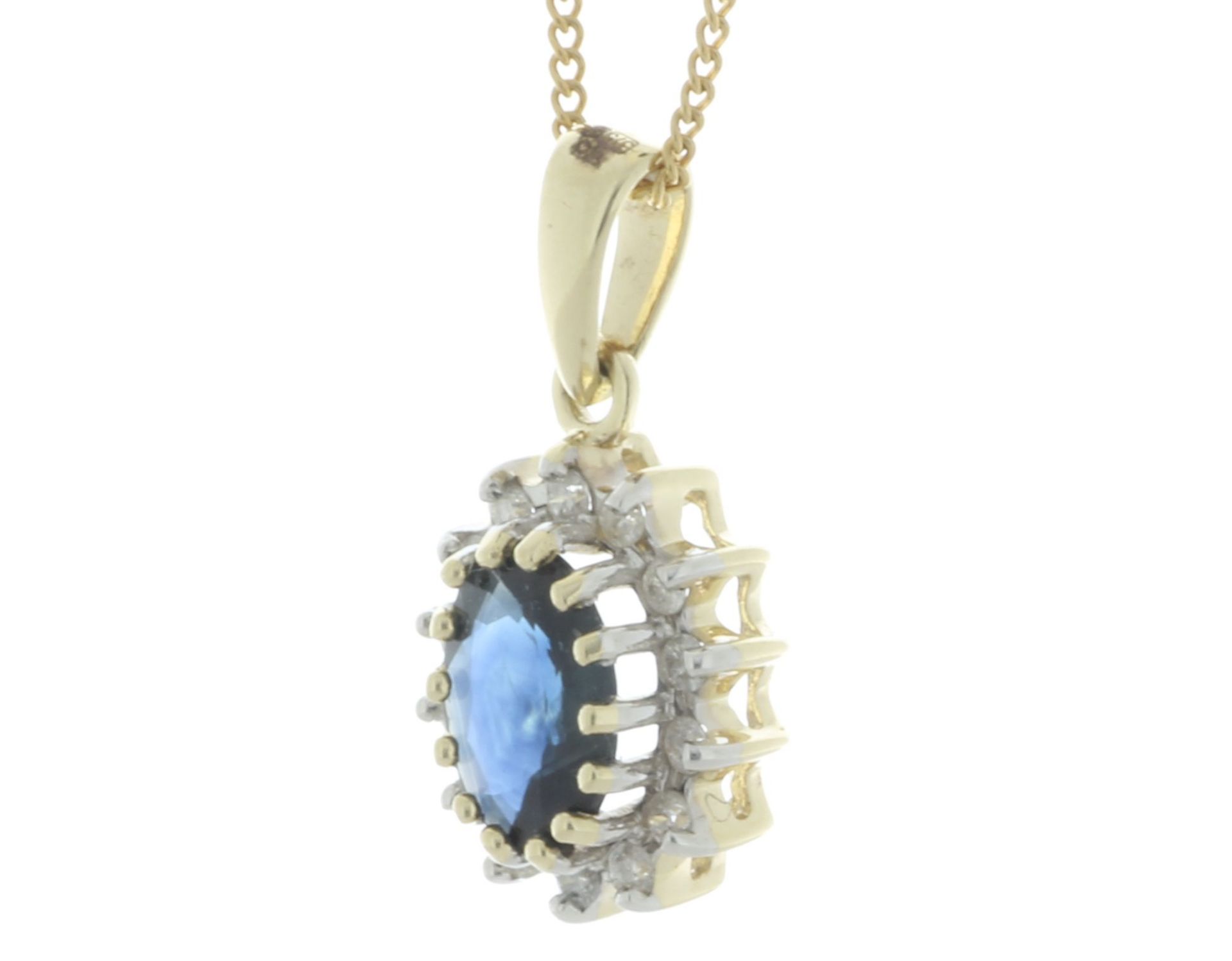 9ct Yellow Gold Diamond And Sapphire Pendant (S1.00) 0.14 Carats - Valued By GIE £2,435.00 - An oval - Image 2 of 2