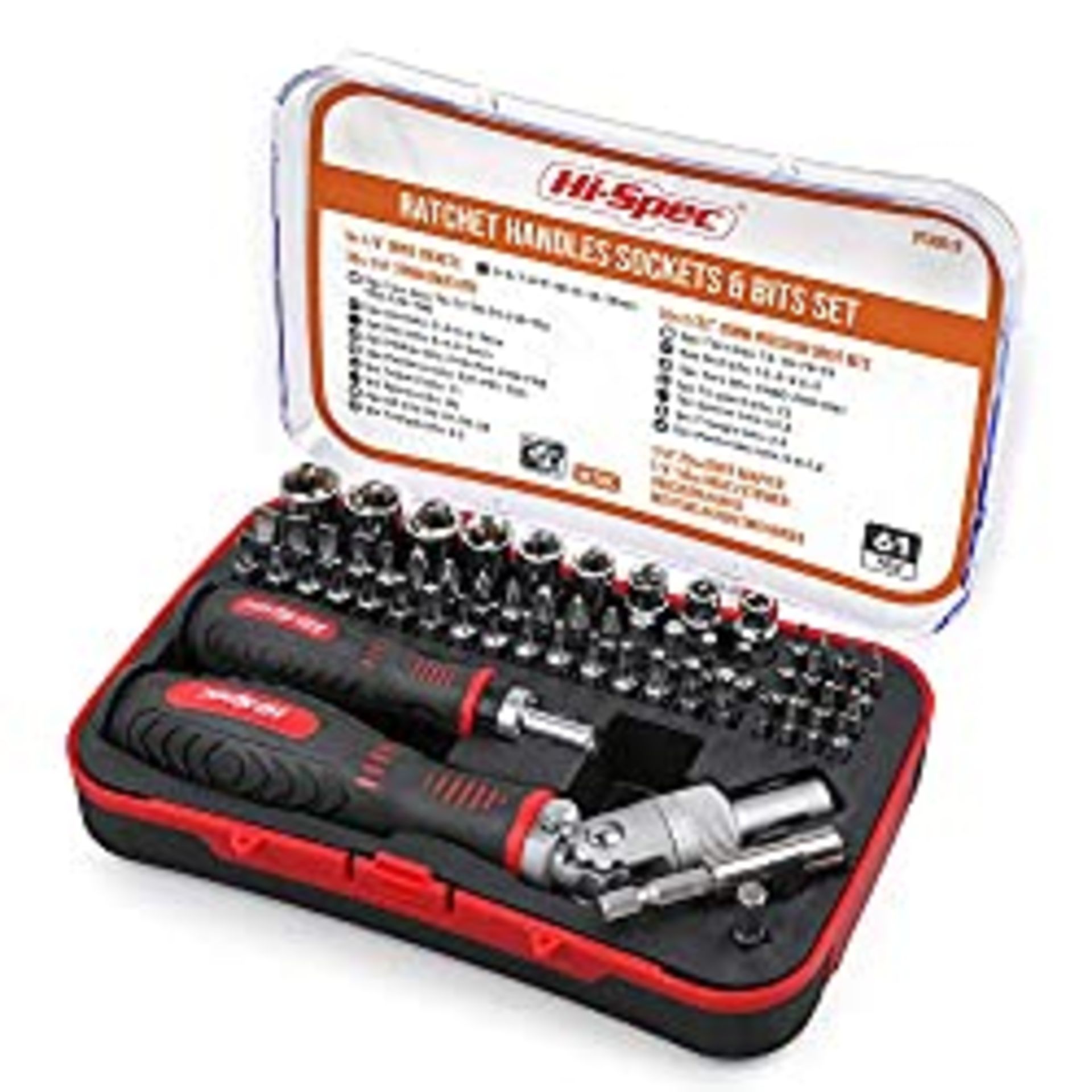 RRP £24.55 Hi-Spec 61pc 1/4 Hex Driver Bits & Socket Set with