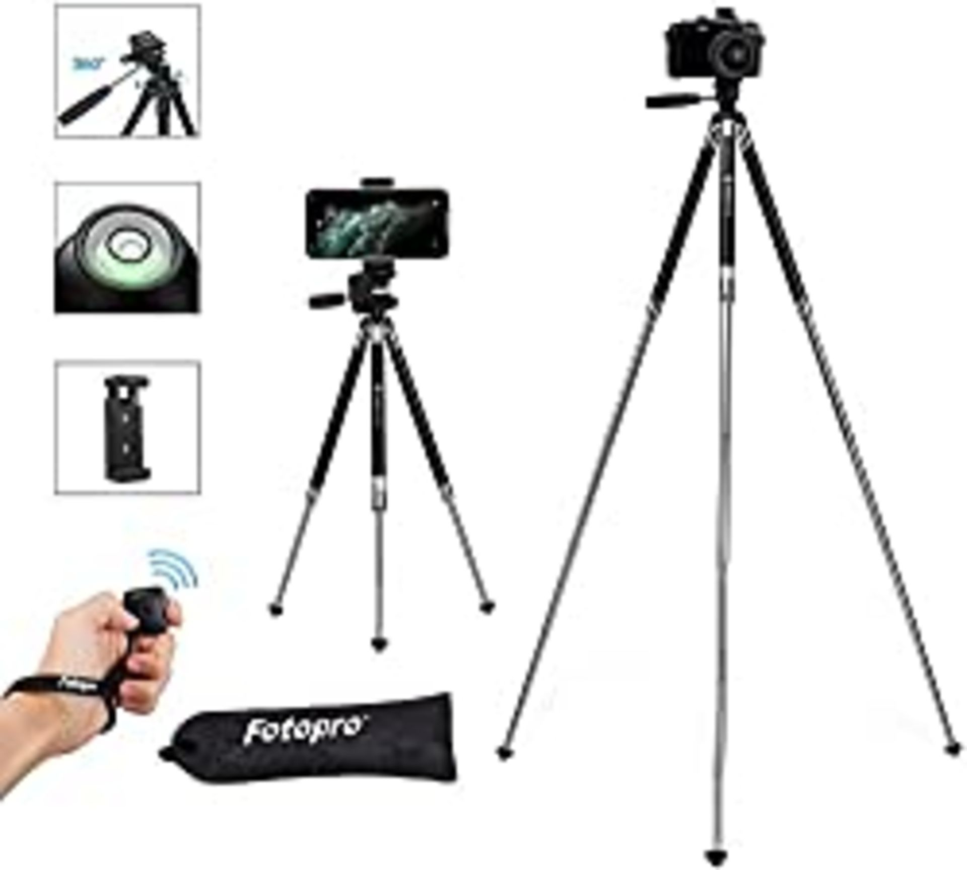 RRP £23.46 Fotopro Lightweight Camera Tripod with Travel Bag Phone